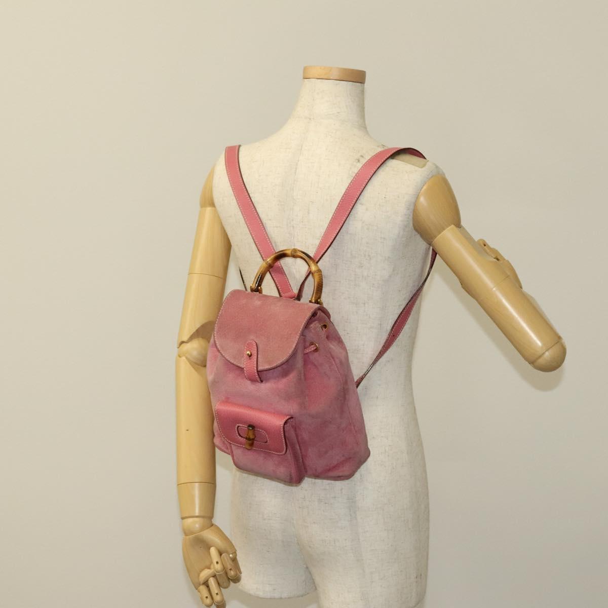 GUCCI Bamboo Backpack Suede Pink Gold 003 1956 0030 Auth 123132