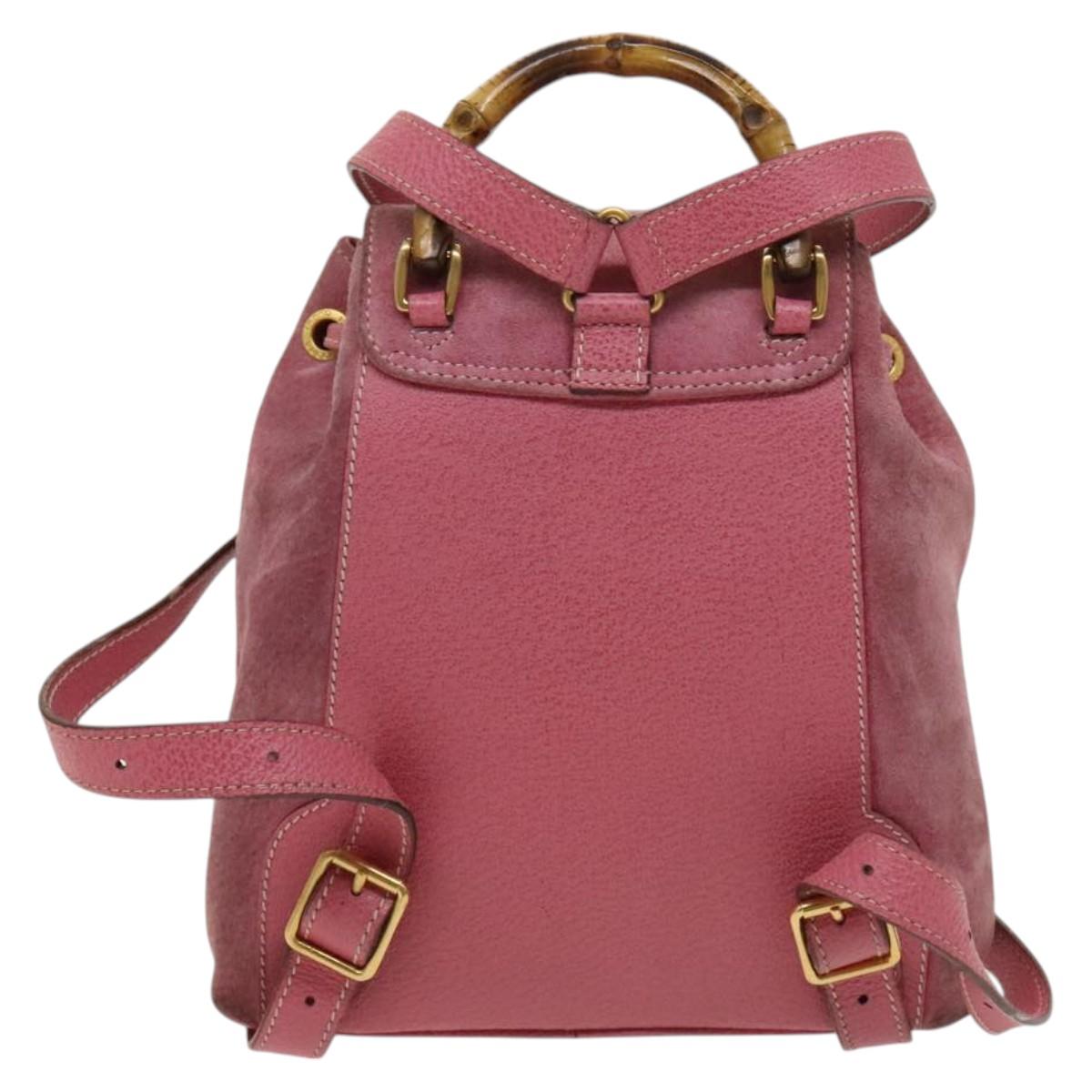 GUCCI Bamboo Backpack Suede Pink Gold 003 1956 0030 Auth 123132