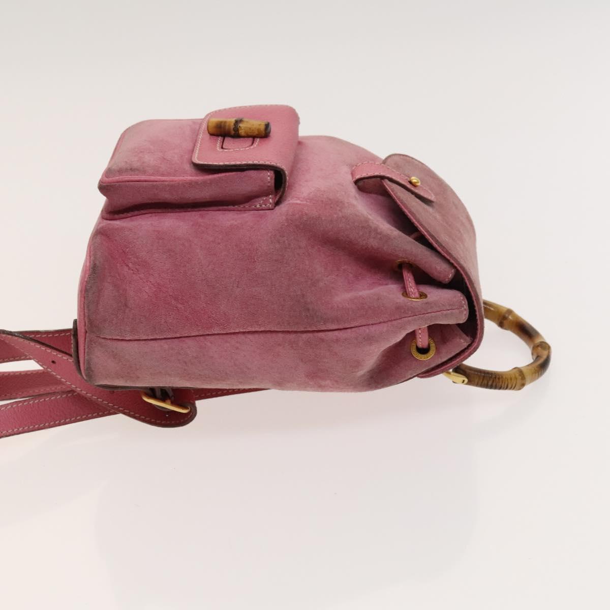 GUCCI Bamboo Backpack Suede Pink Gold 003 1956 0030 Auth 123132