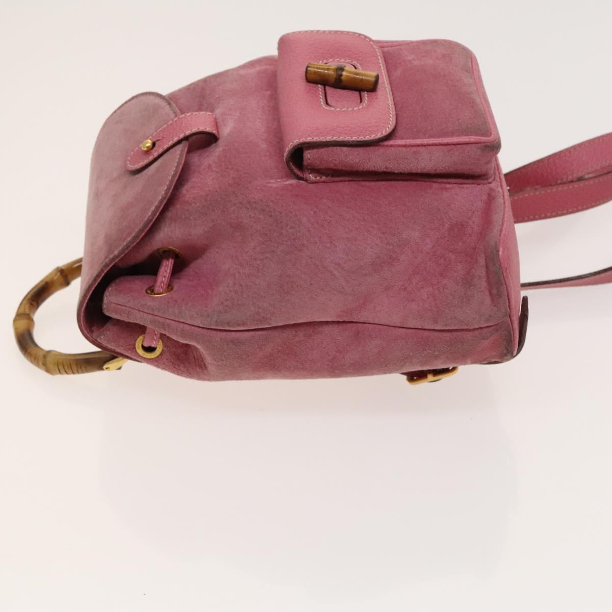 GUCCI Bamboo Backpack Suede Pink Gold 003 1956 0030 Auth 123132