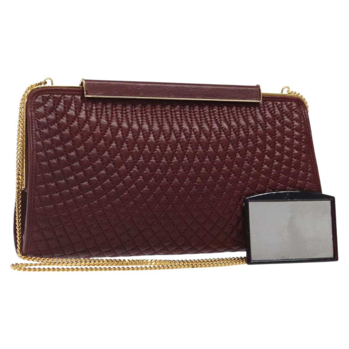 BALLY Quilted Chain Shoulder Bag Leather Bordeaux Gold Auth 123134
