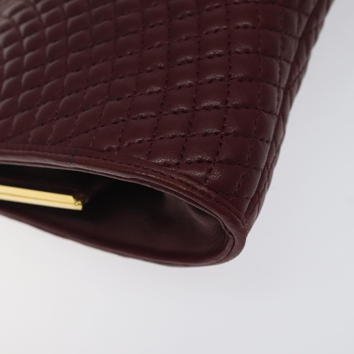 BALLY Quilted Chain Shoulder Bag Leather Bordeaux Gold Auth 123134