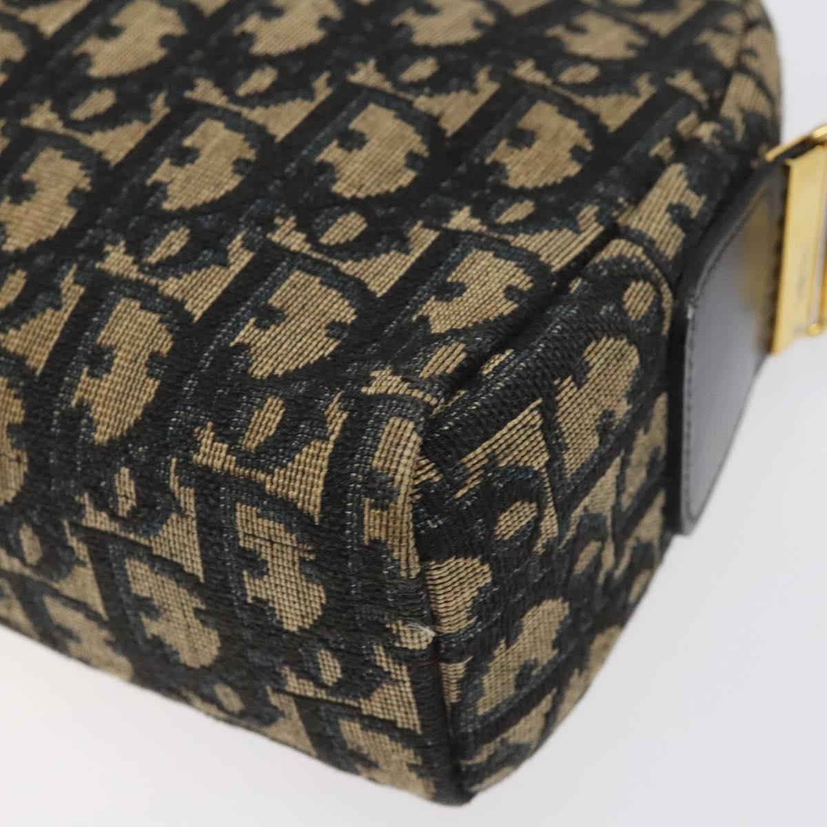 Christian Dior Trotter Canvas Shoulder Bag Navy Gold Auth 123142