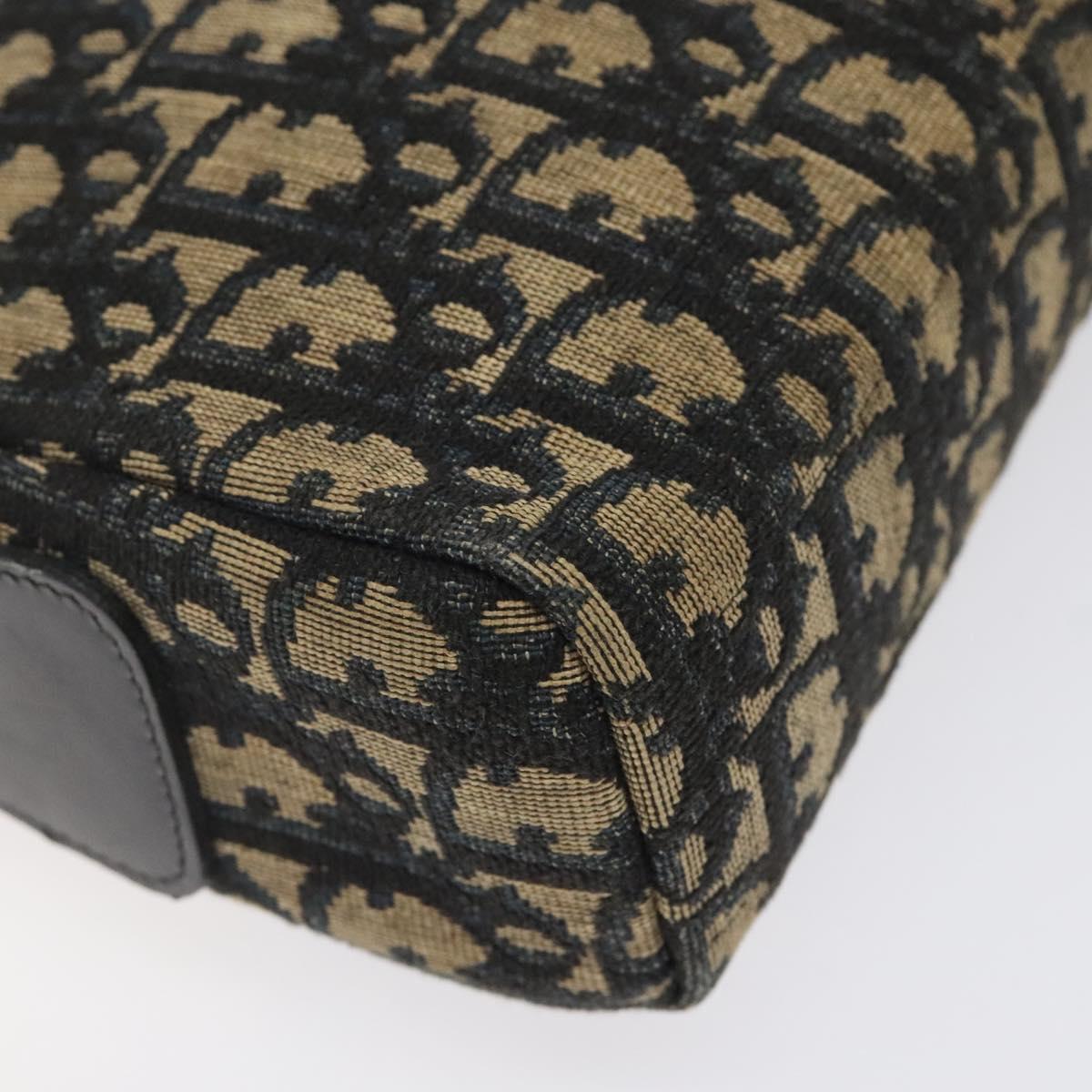 Christian Dior Trotter Canvas Shoulder Bag Navy Gold Auth 123142