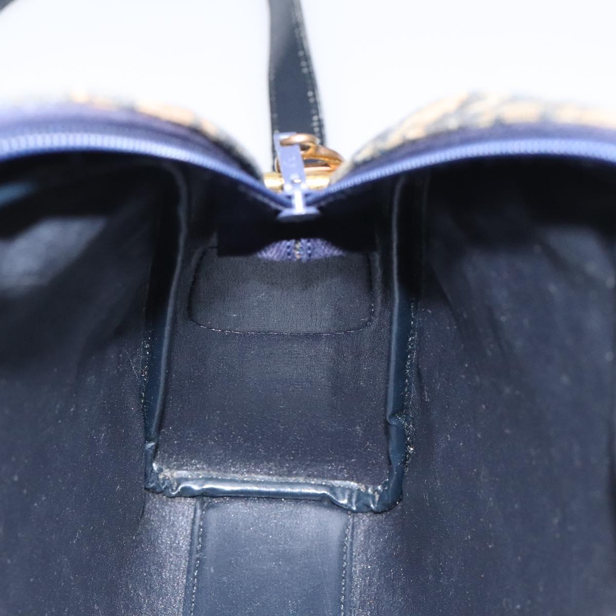 Christian Dior Trotter Canvas Shoulder Bag Navy Gold Auth 123142