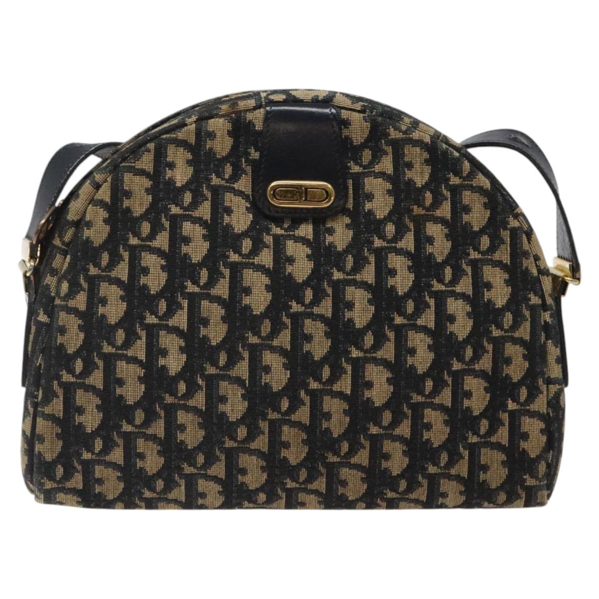 Christian Dior Trotter Canvas Shoulder Bag Navy Gold Auth 123142
