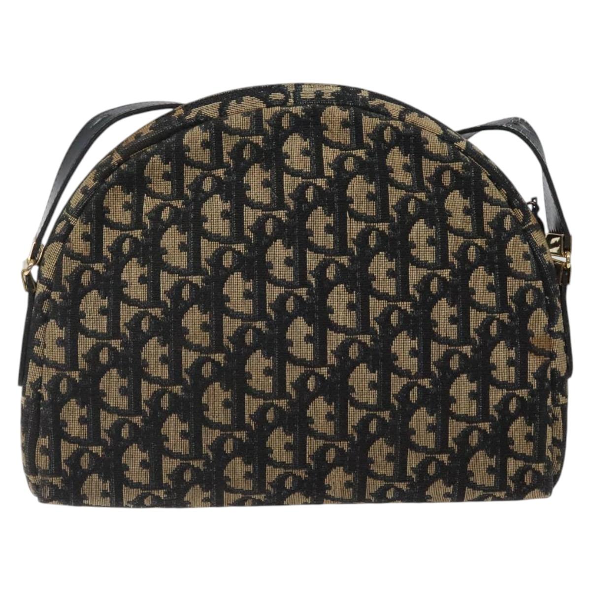 Christian Dior Trotter Canvas Shoulder Bag Navy Gold Auth 123142