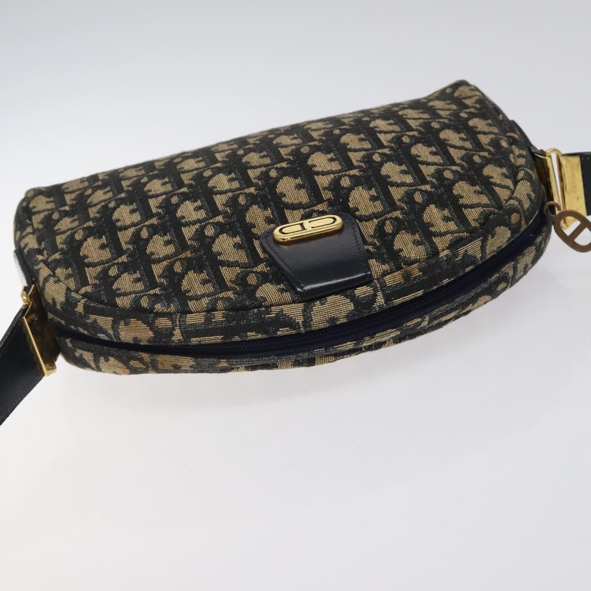 Christian Dior Trotter Canvas Shoulder Bag Navy Gold Auth 123142