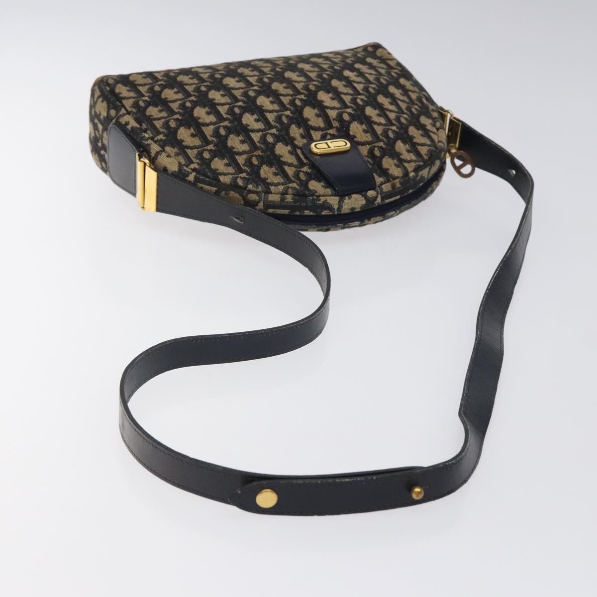 Christian Dior Trotter Canvas Shoulder Bag Navy Gold Auth 123142