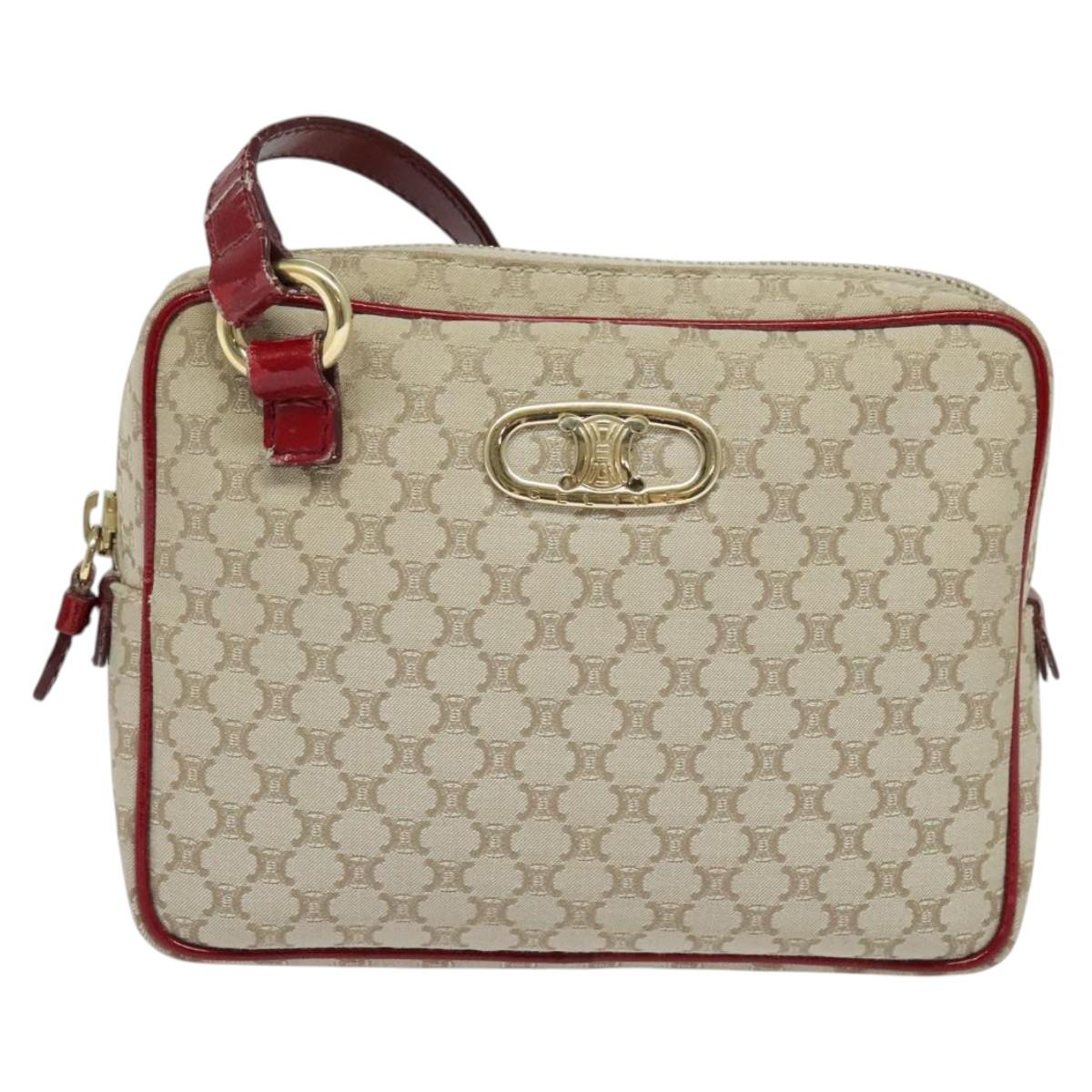 CELINE Macadam Canvas Shoulder Bag Beige Gold Auth 123145