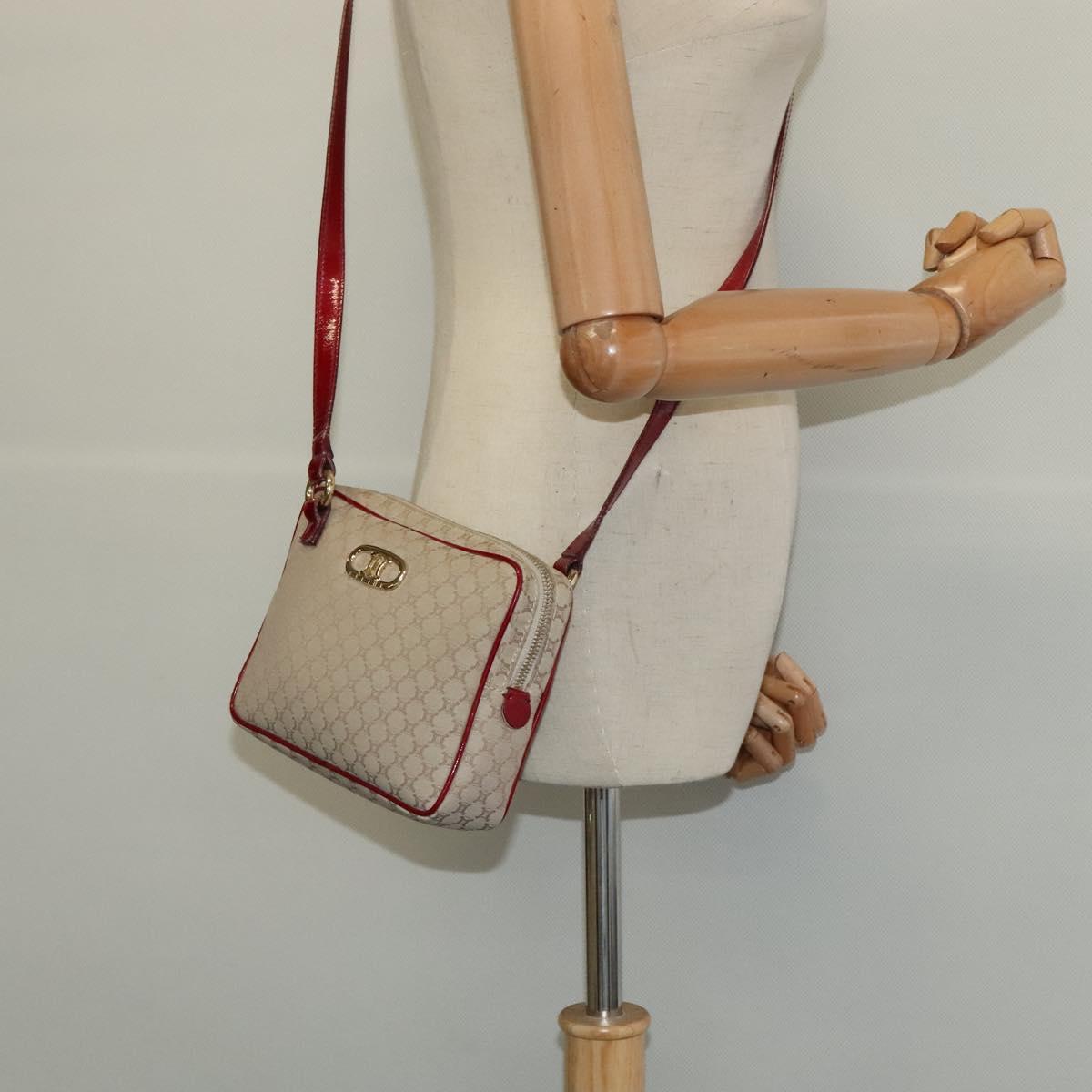 CELINE Macadam Canvas Shoulder Bag Beige Gold Auth 123145