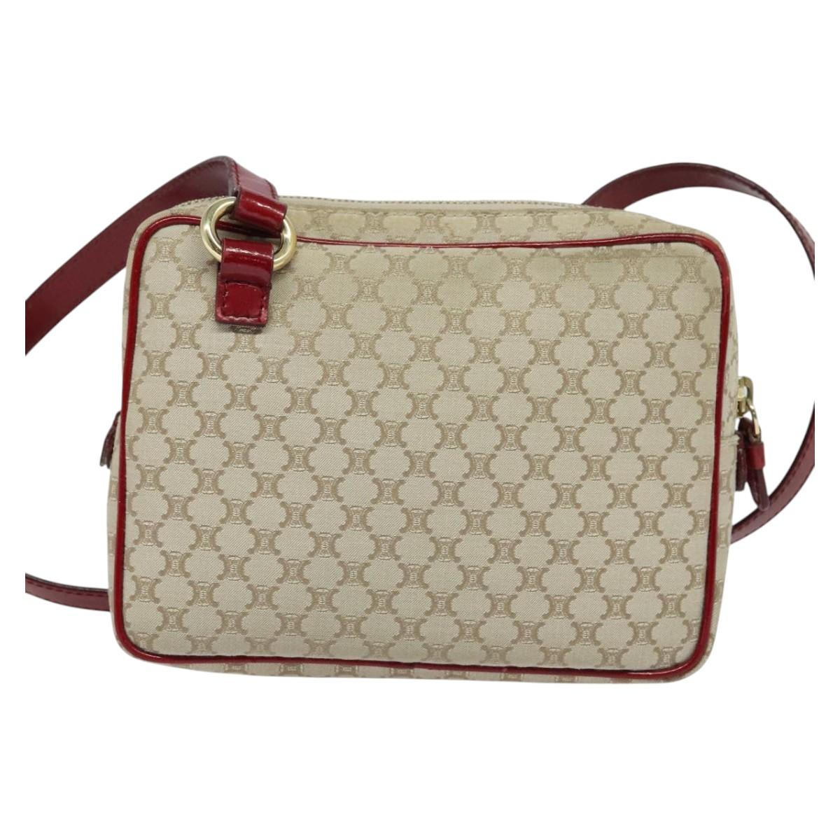 CELINE Macadam Canvas Shoulder Bag Beige Gold Auth 123145