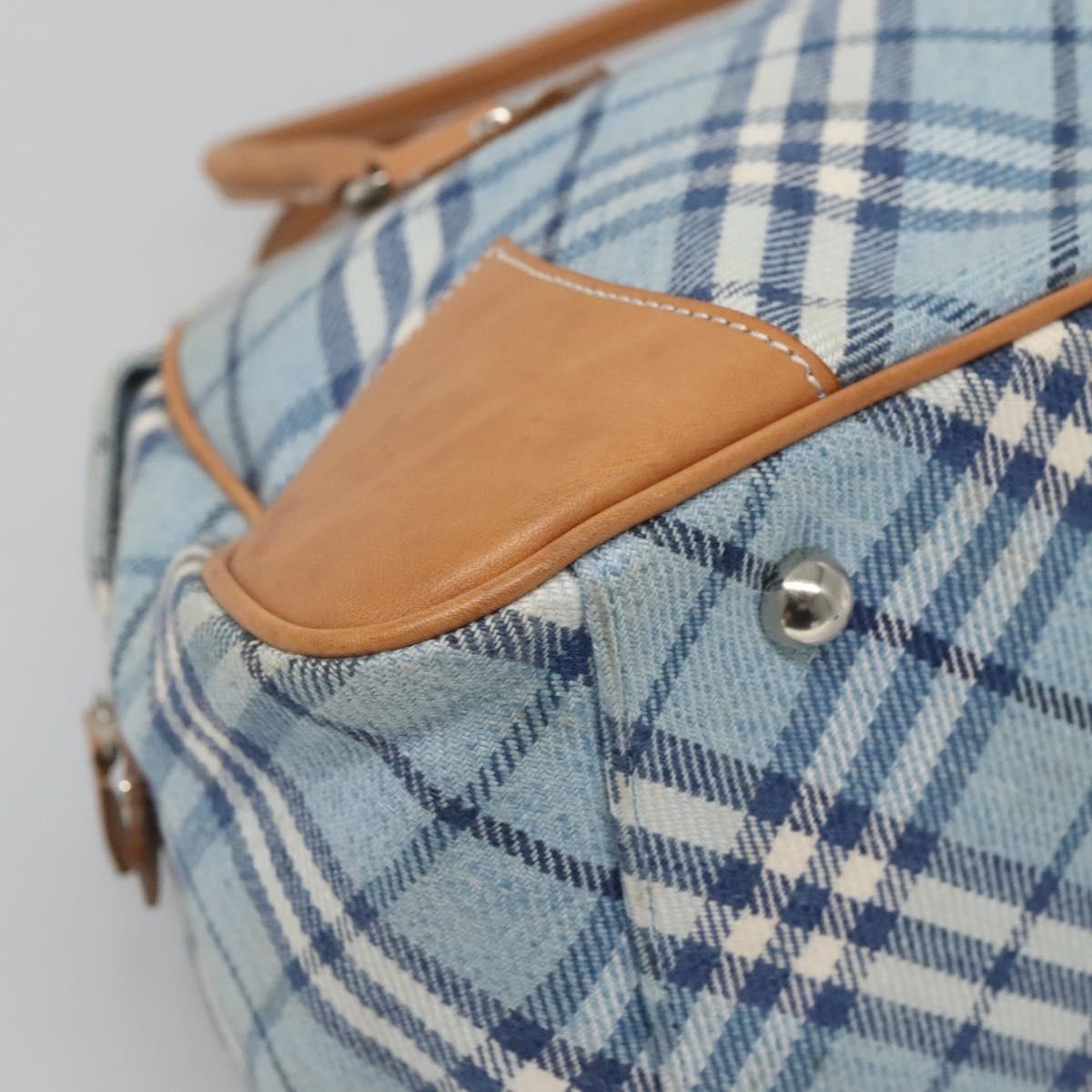 BURBERRY Nova Check Blue Label Hand Bag Wool Light Blue Silver Auth 123149