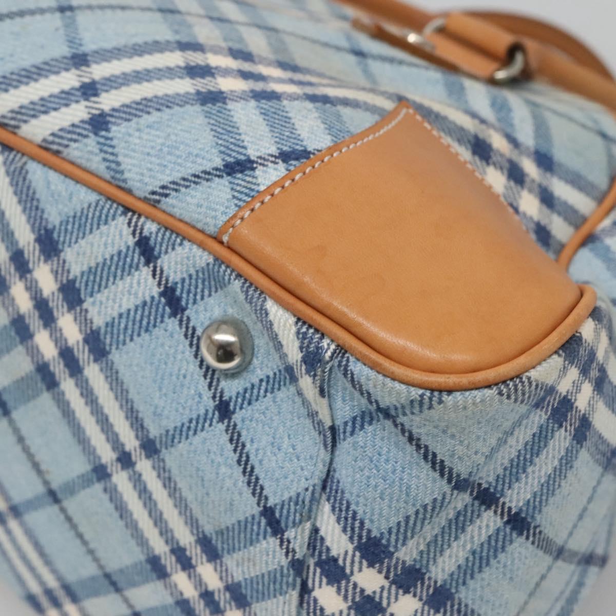 BURBERRY Nova Check Blue Label Hand Bag Wool Light Blue Silver Auth 123149