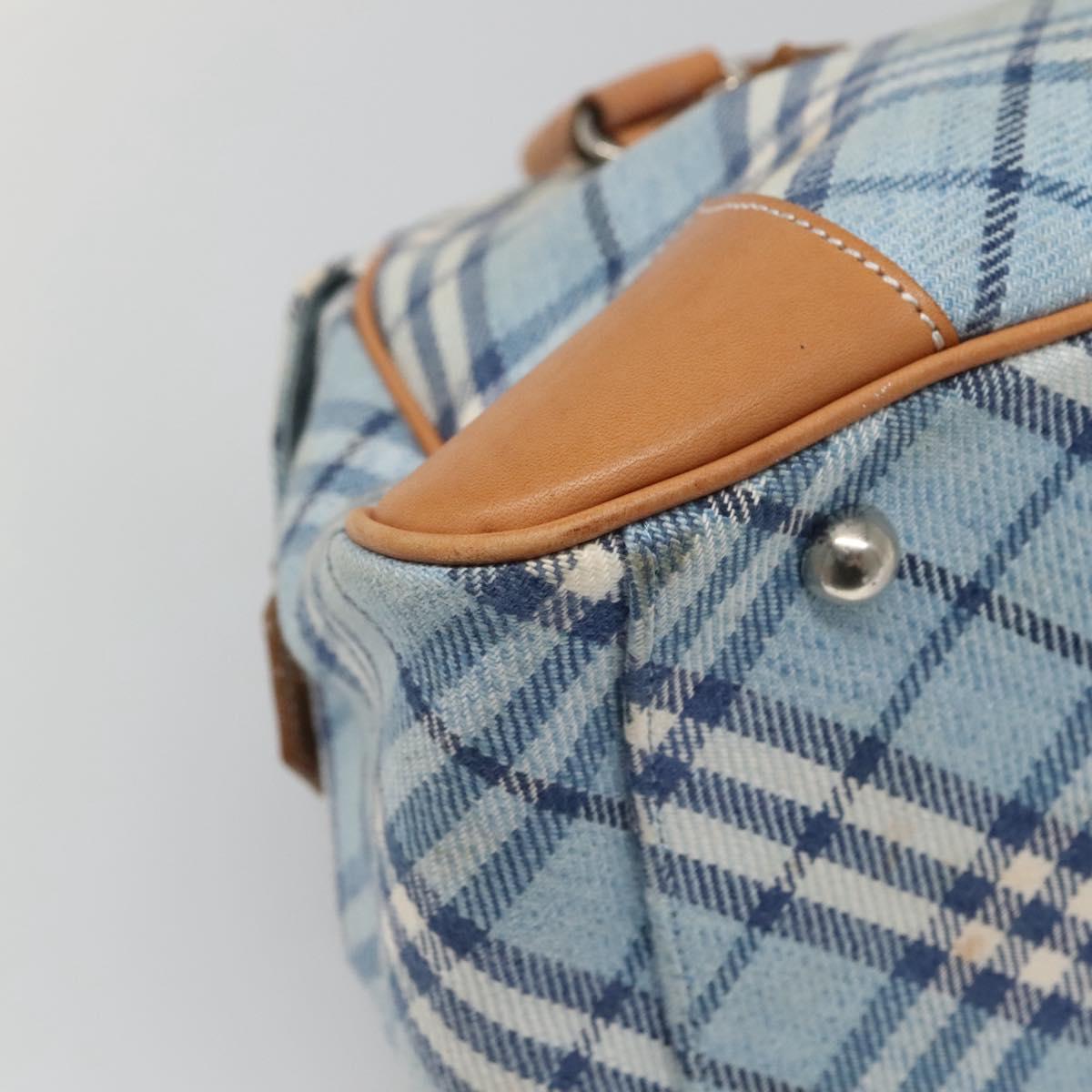 BURBERRY Nova Check Blue Label Hand Bag Wool Light Blue Silver Auth 123149