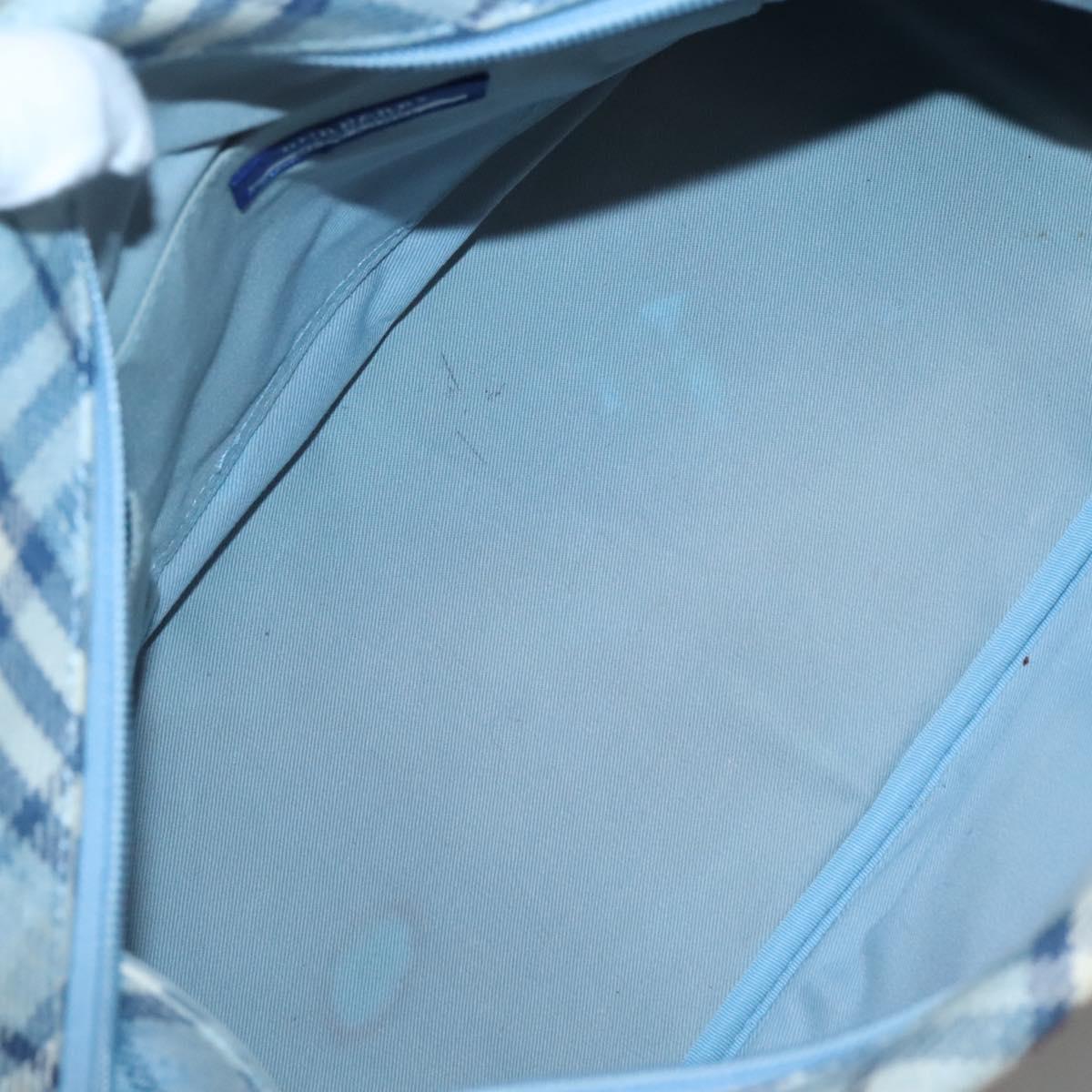 BURBERRY Nova Check Blue Label Hand Bag Wool Light Blue Silver Auth 123149