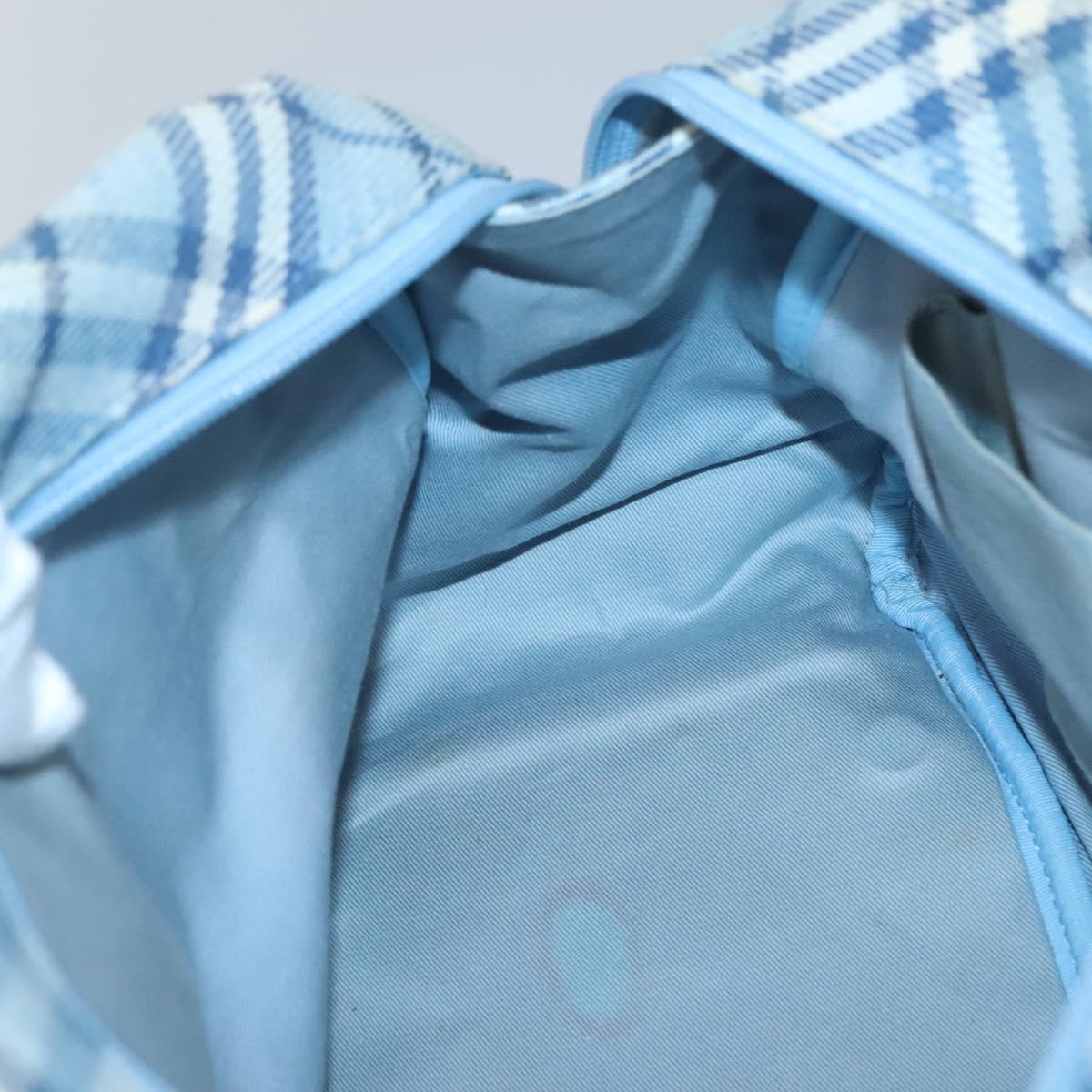 BURBERRY Nova Check Blue Label Hand Bag Wool Light Blue Silver Auth 123149