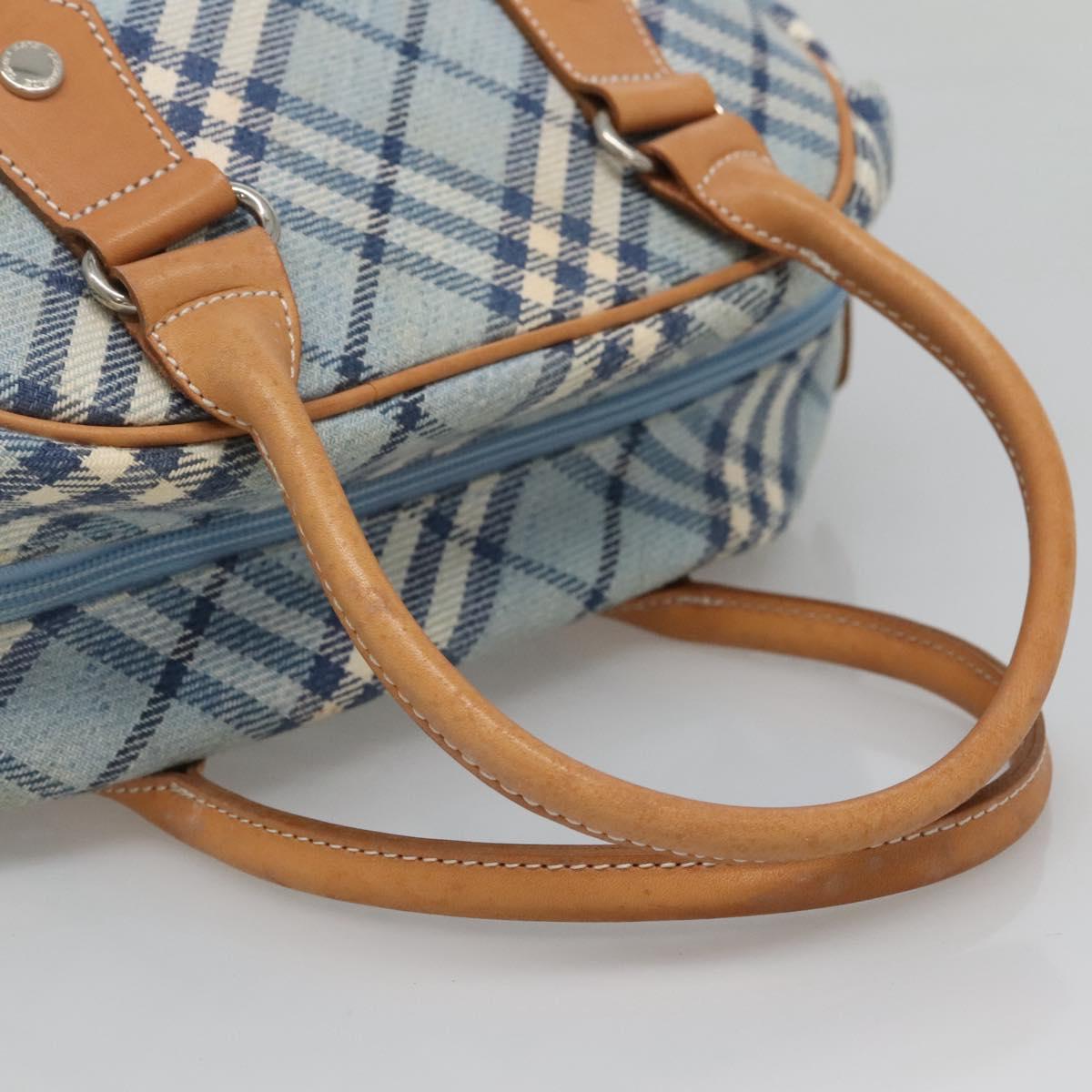 BURBERRY Nova Check Blue Label Hand Bag Wool Light Blue Silver Auth 123149