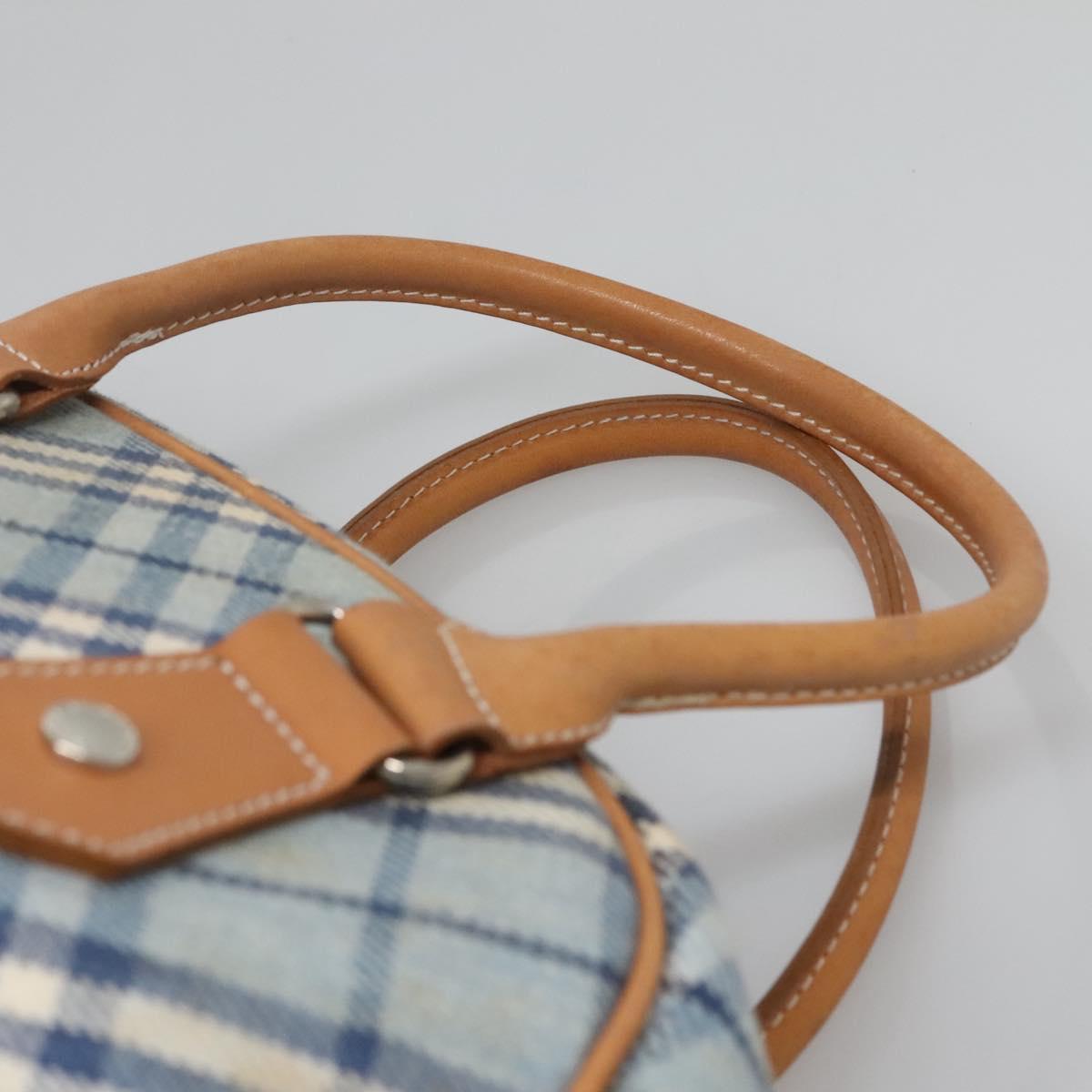 BURBERRY Nova Check Blue Label Hand Bag Wool Light Blue Silver Auth 123149