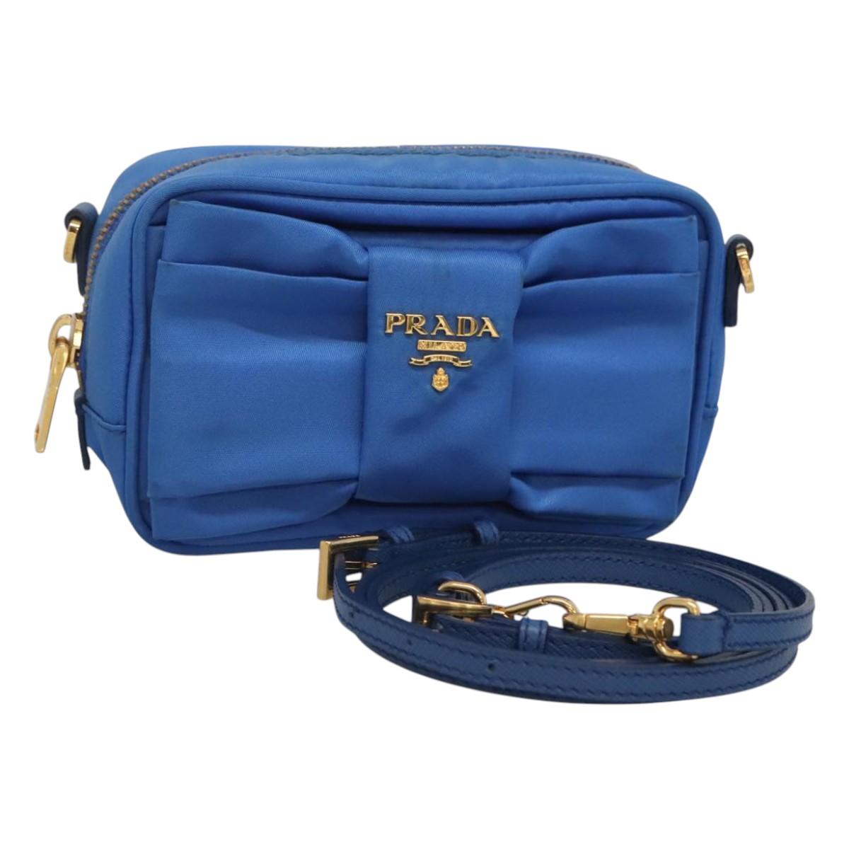 PRADA Shoulder Bag Nylon Turquoise Blue Gold Auth 123153