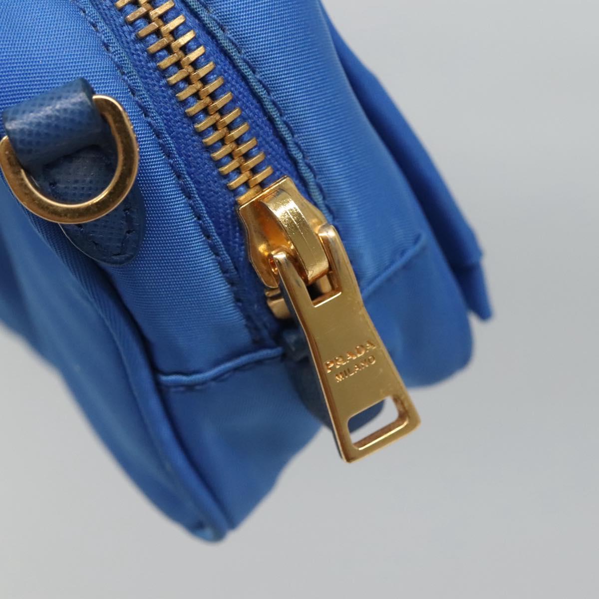 PRADA Shoulder Bag Nylon Turquoise Blue Gold Auth 123153