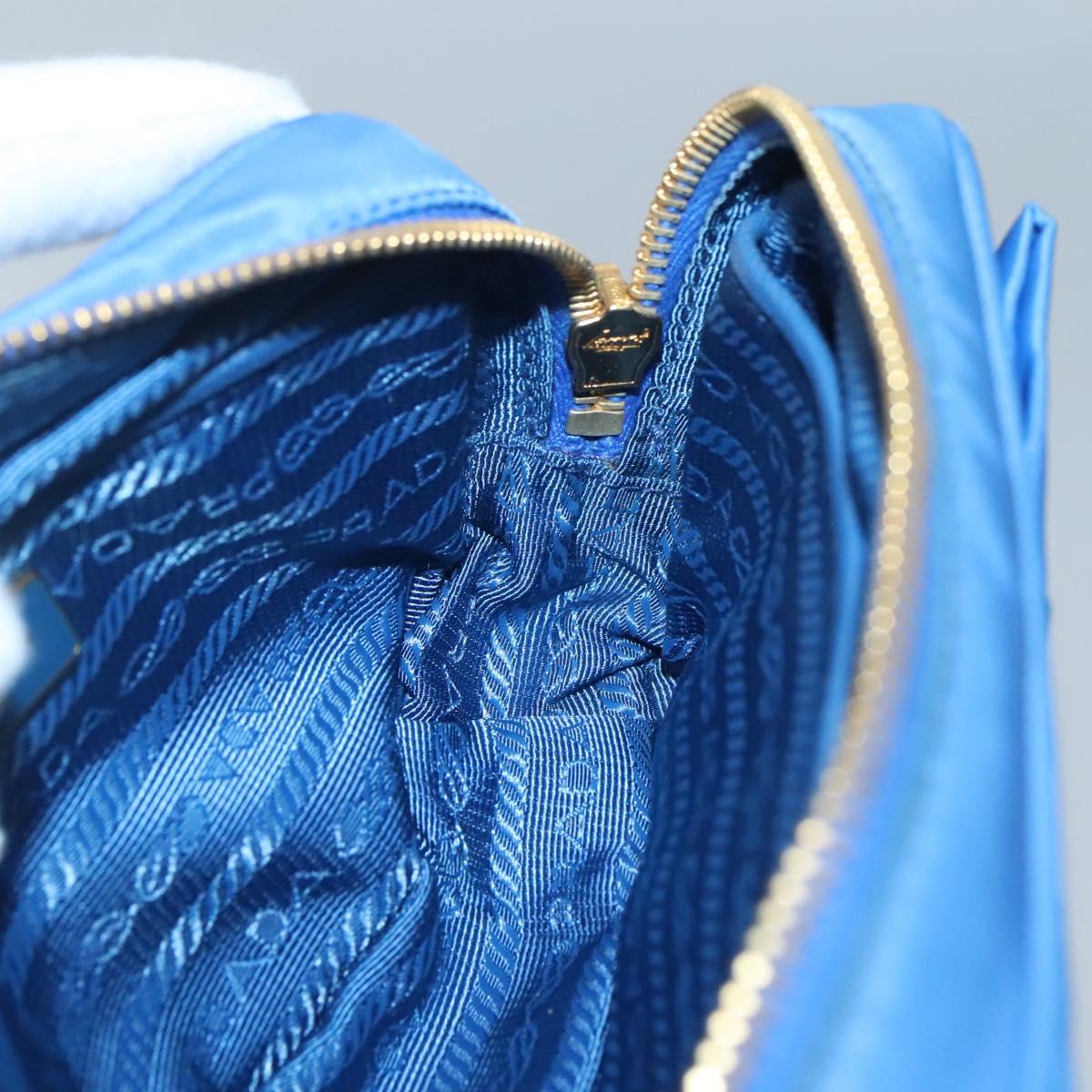 PRADA Shoulder Bag Nylon Turquoise Blue Gold Auth 123153