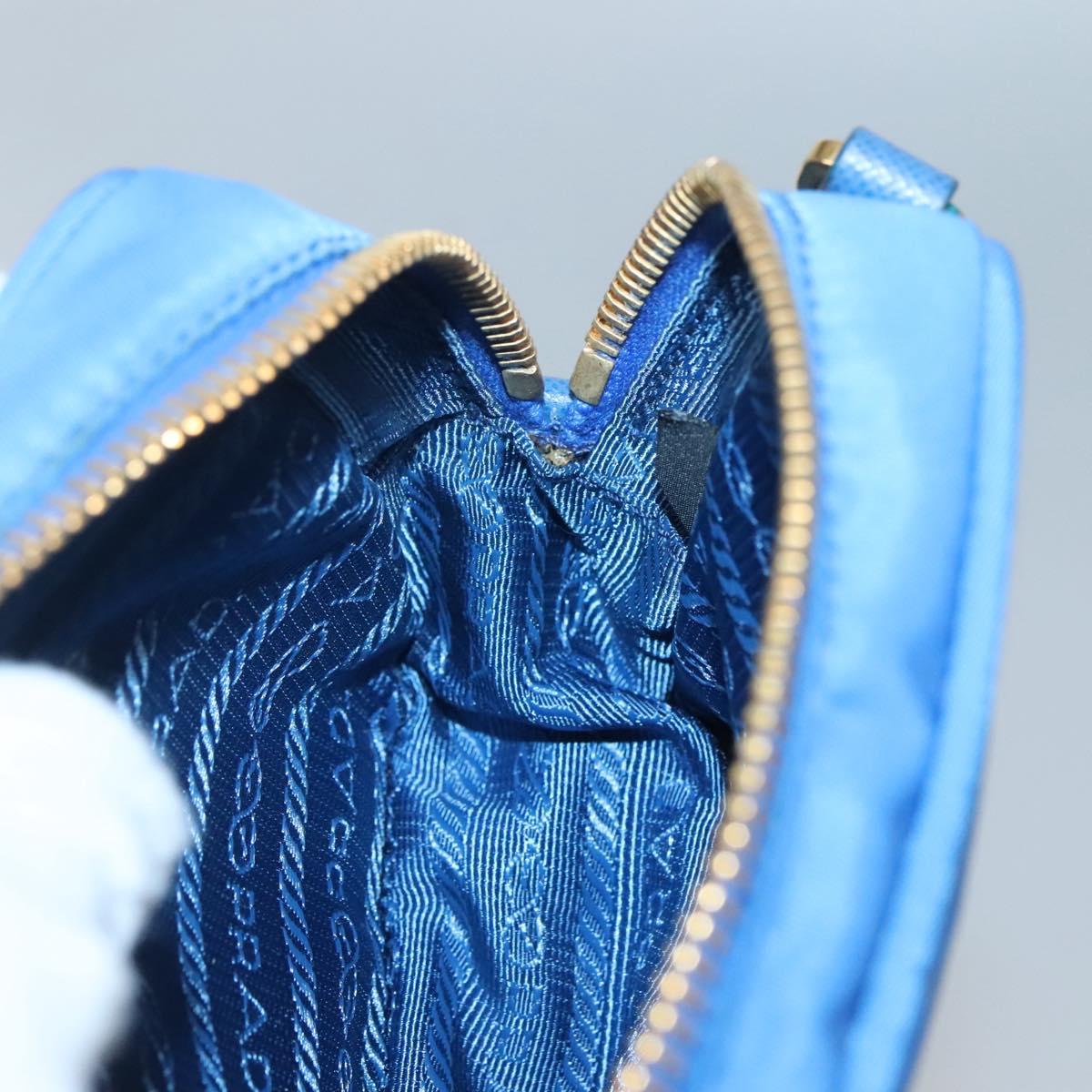 PRADA Shoulder Bag Nylon Turquoise Blue Gold Auth 123153