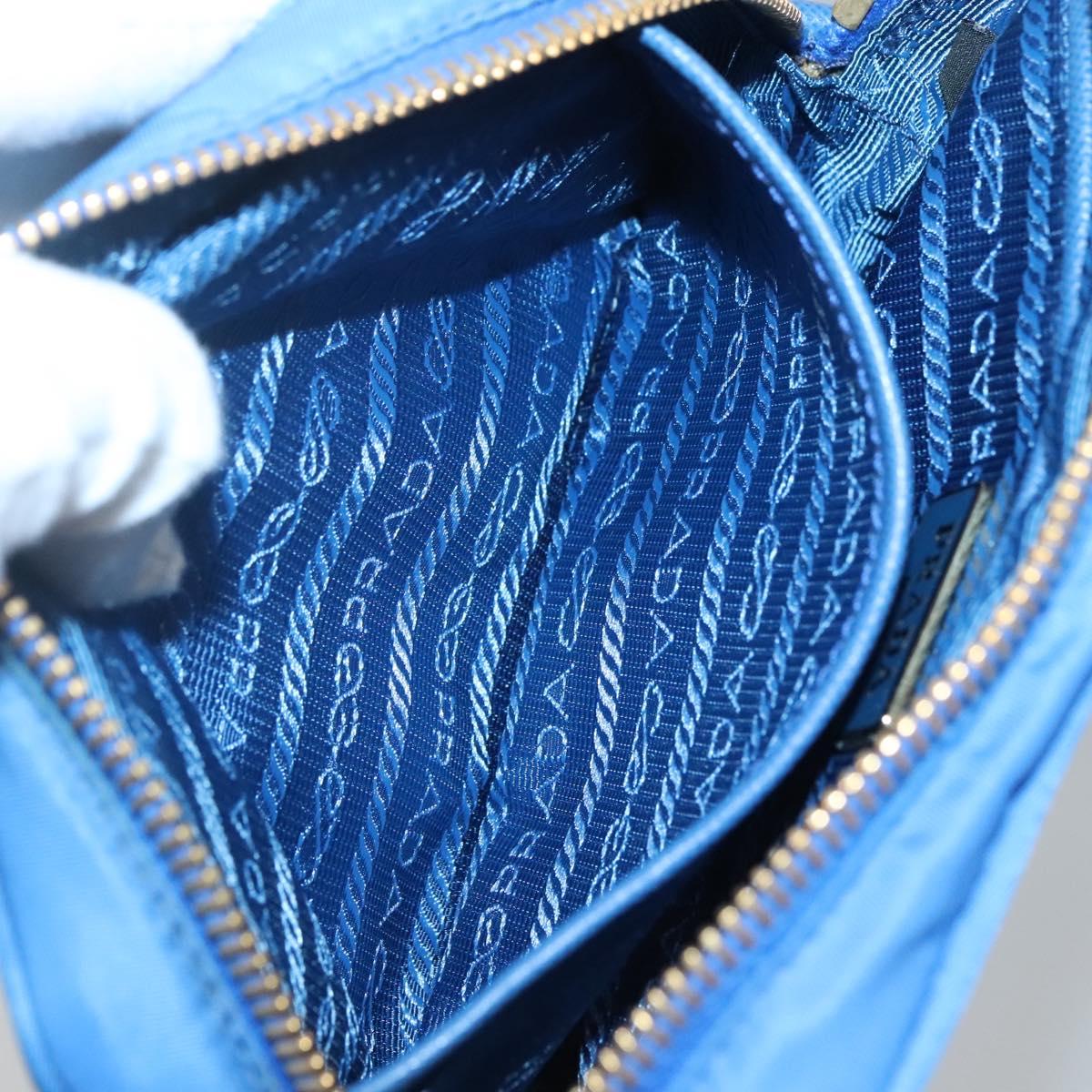 PRADA Shoulder Bag Nylon Turquoise Blue Gold Auth 123153