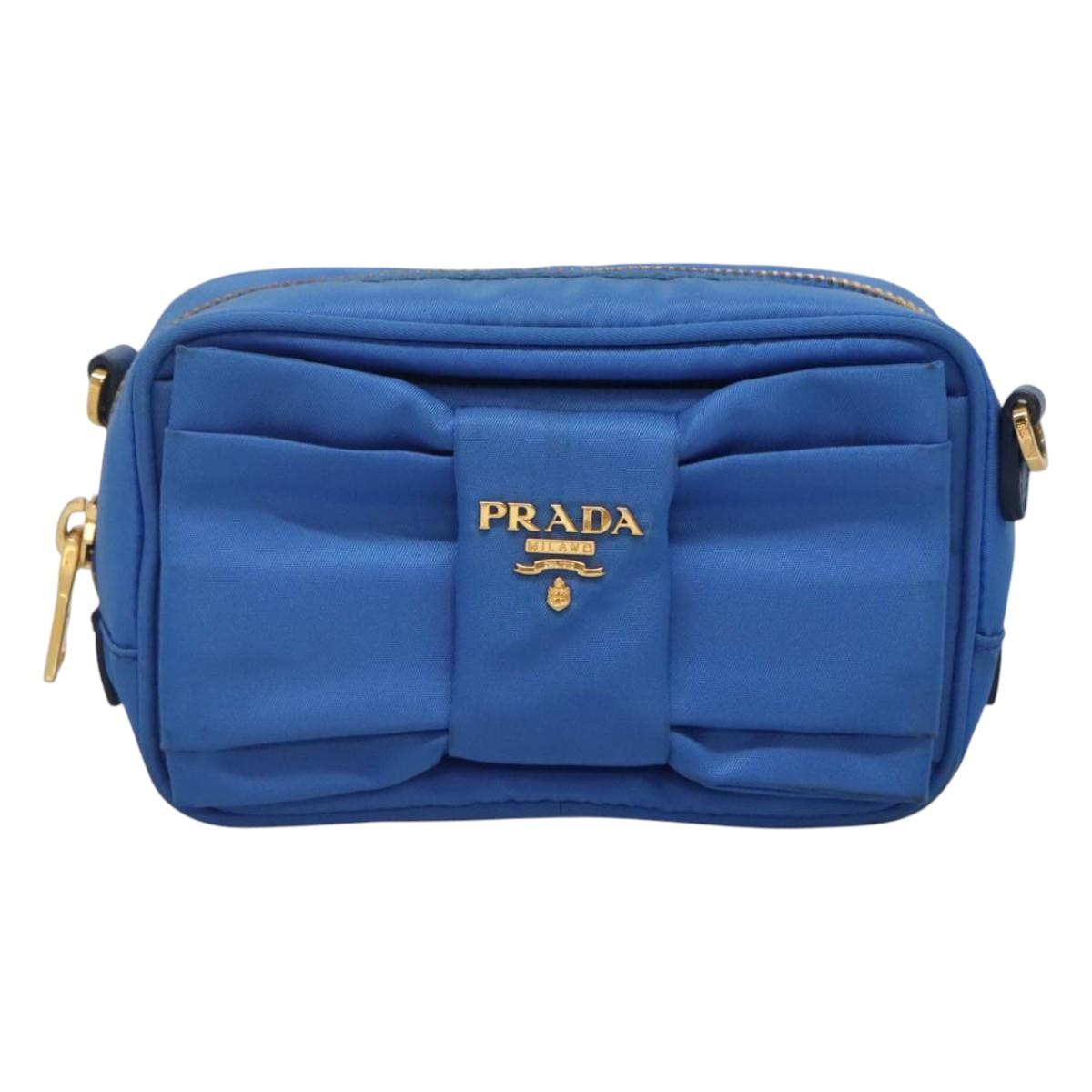 PRADA Shoulder Bag Nylon Turquoise Blue Gold Auth 123153