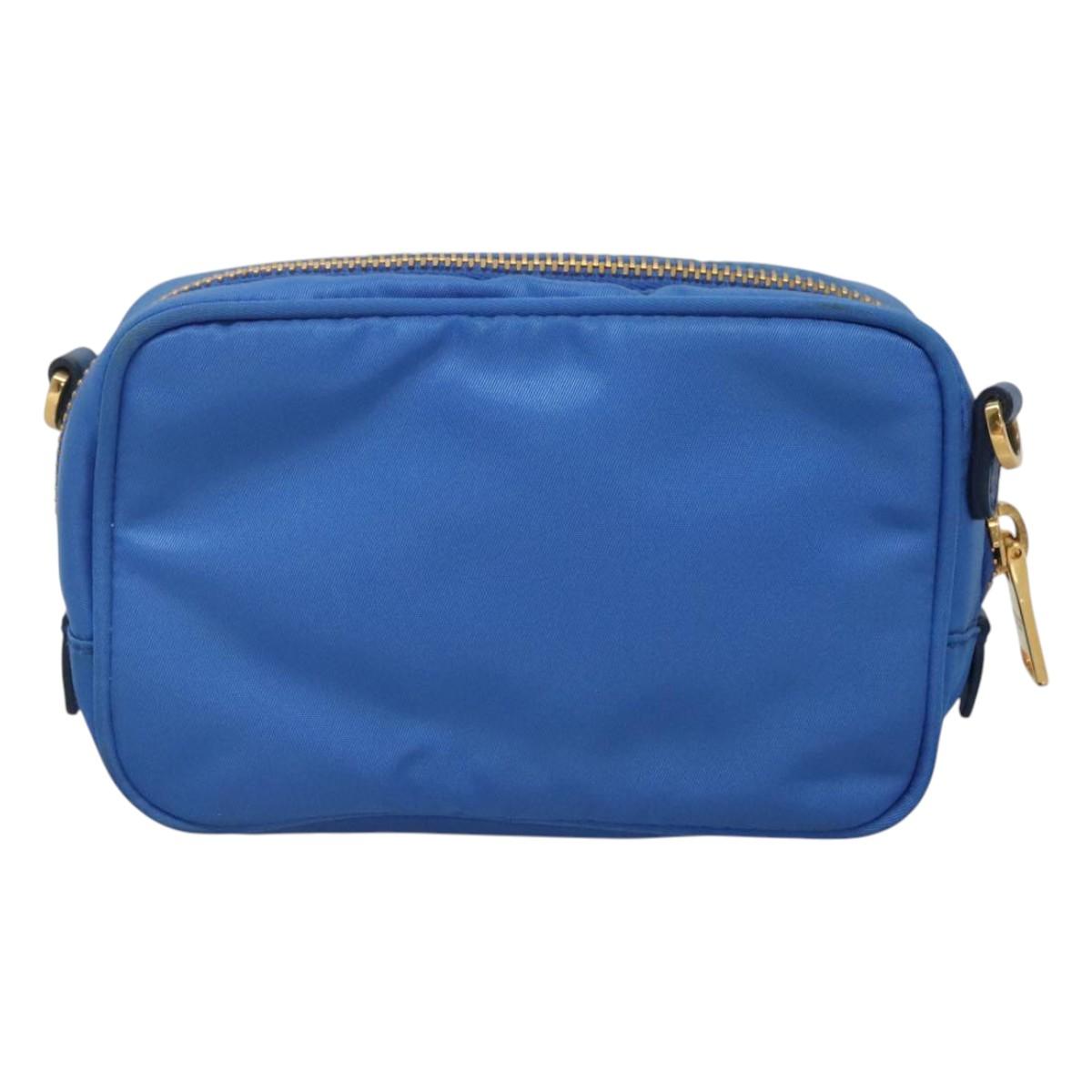 PRADA Shoulder Bag Nylon Turquoise Blue Gold Auth 123153