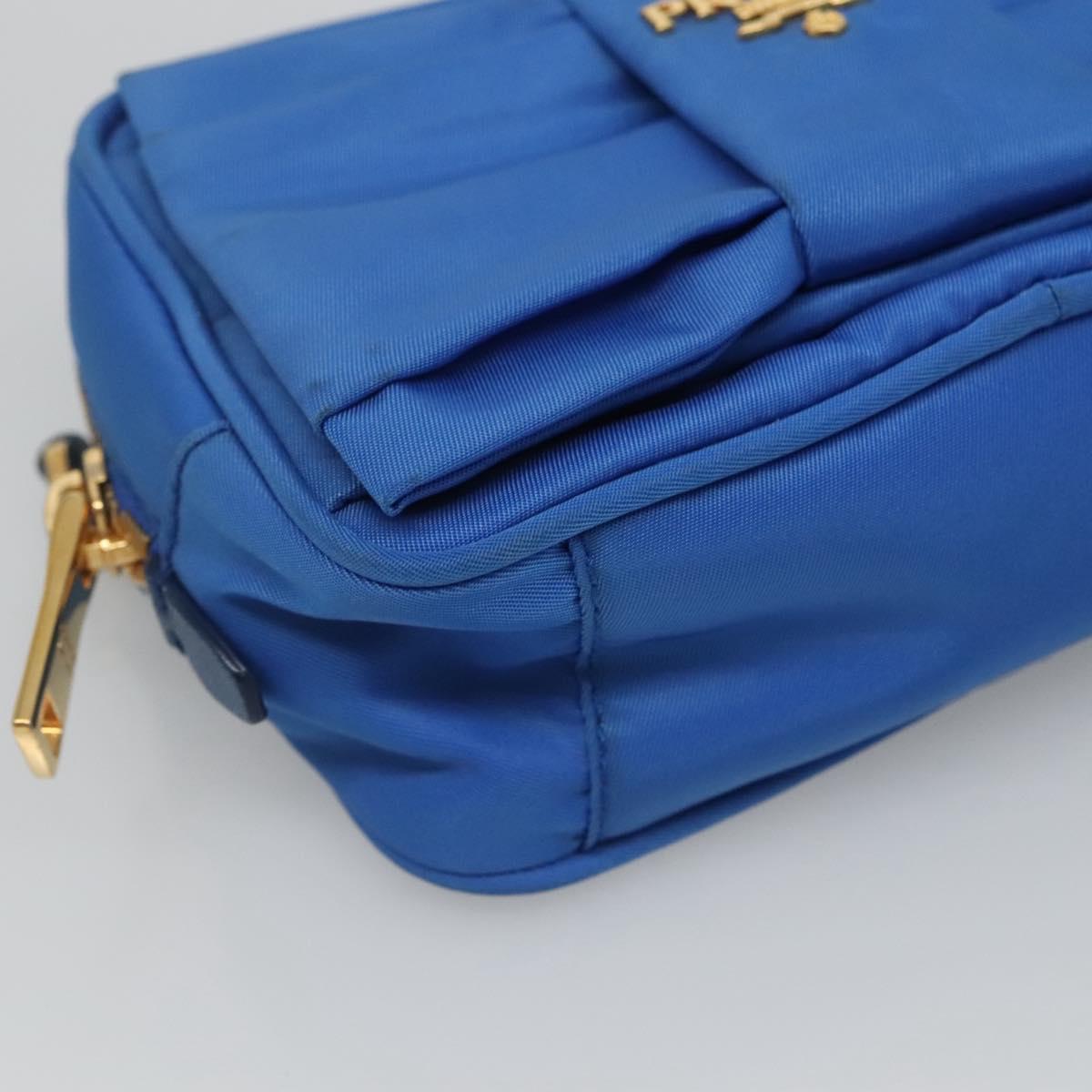 PRADA Shoulder Bag Nylon Turquoise Blue Gold Auth 123153