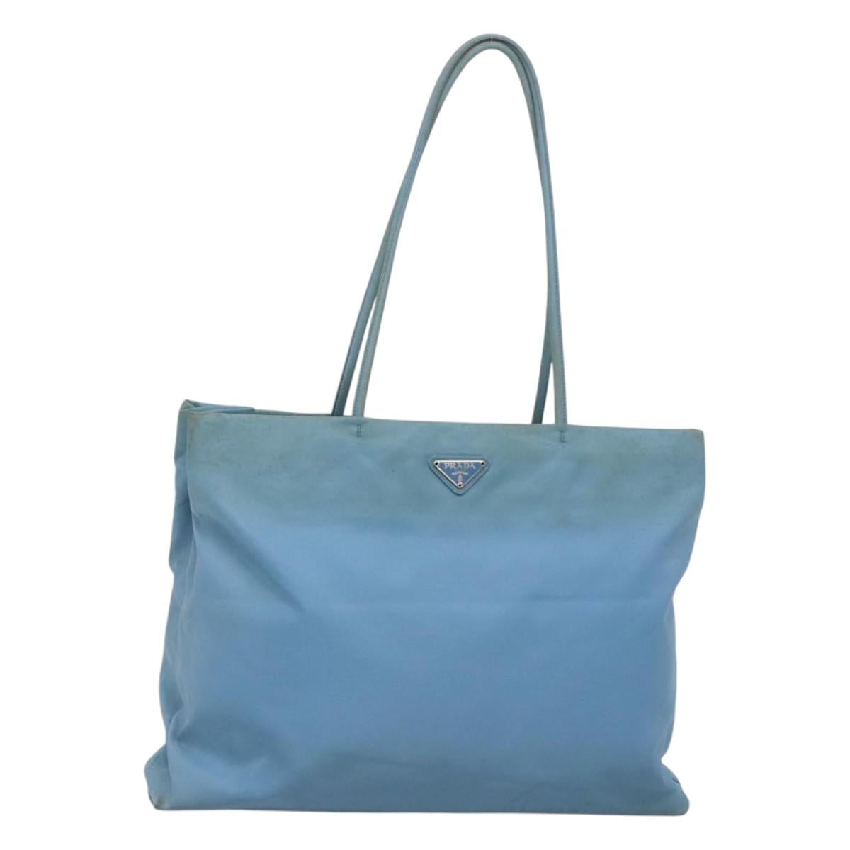 PRADA Tote Bag Nylon Light Blue Silver Auth 123154