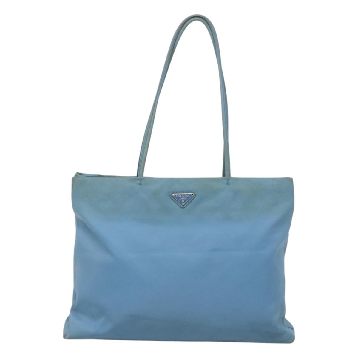 PRADA Tote Bag Nylon Light Blue Silver Auth 123154