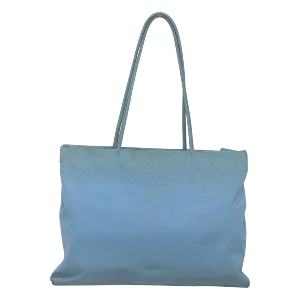 PRADA Tote Bag Nylon Light Blue Silver Auth 123154