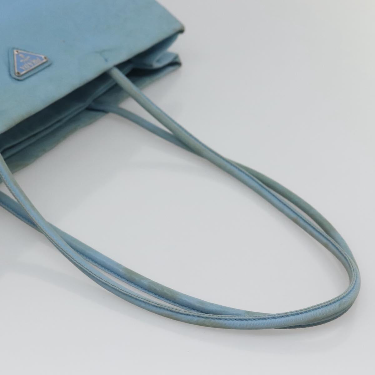 PRADA Tote Bag Nylon Light Blue Silver Auth 123154