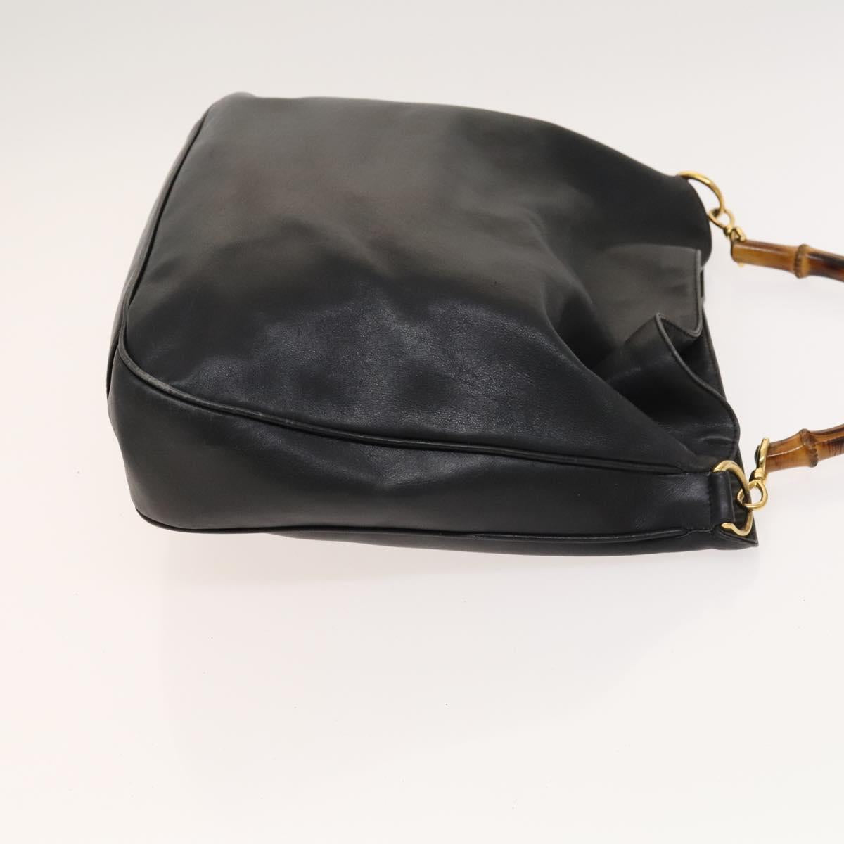 GUCCI Bamboo Shoulder Bag Leather 2way Black Gold 001 1014 1577 0 Auth 123171