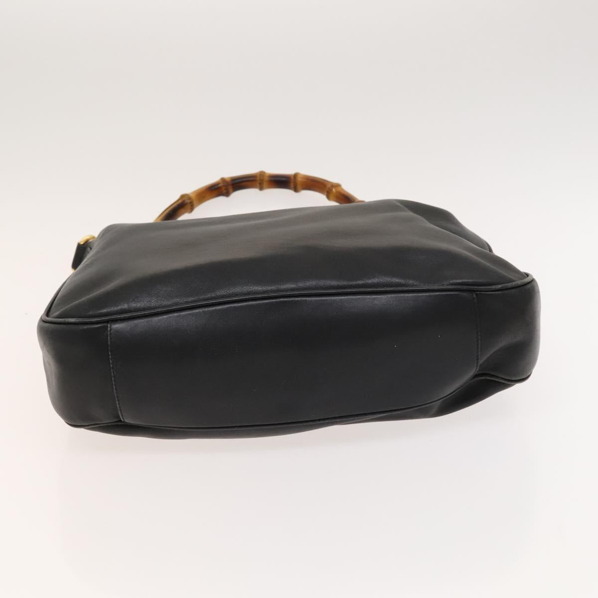 GUCCI Bamboo Shoulder Bag Leather 2way Black Gold 001 1014 1577 0 Auth 123171