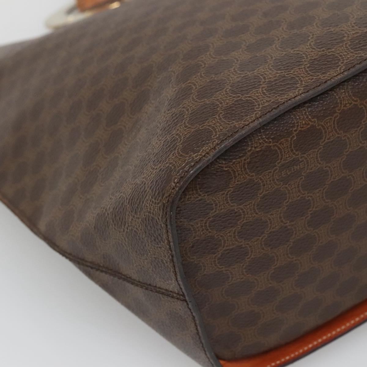 CELINE Macadam Canvas Shoulder Bag PVC Leather Brown Gold Auth 123185