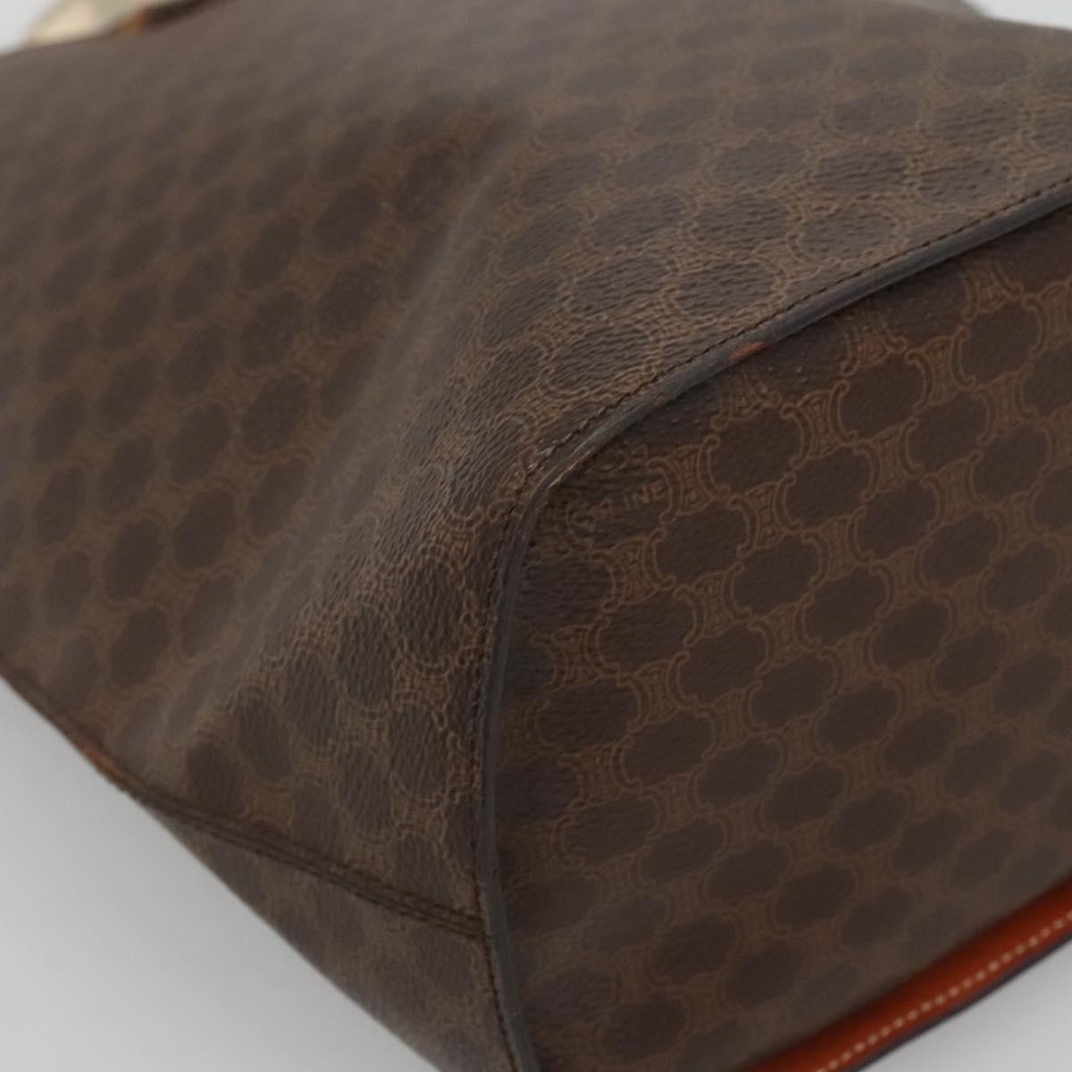 CELINE Macadam Canvas Shoulder Bag PVC Leather Brown Gold Auth 123185