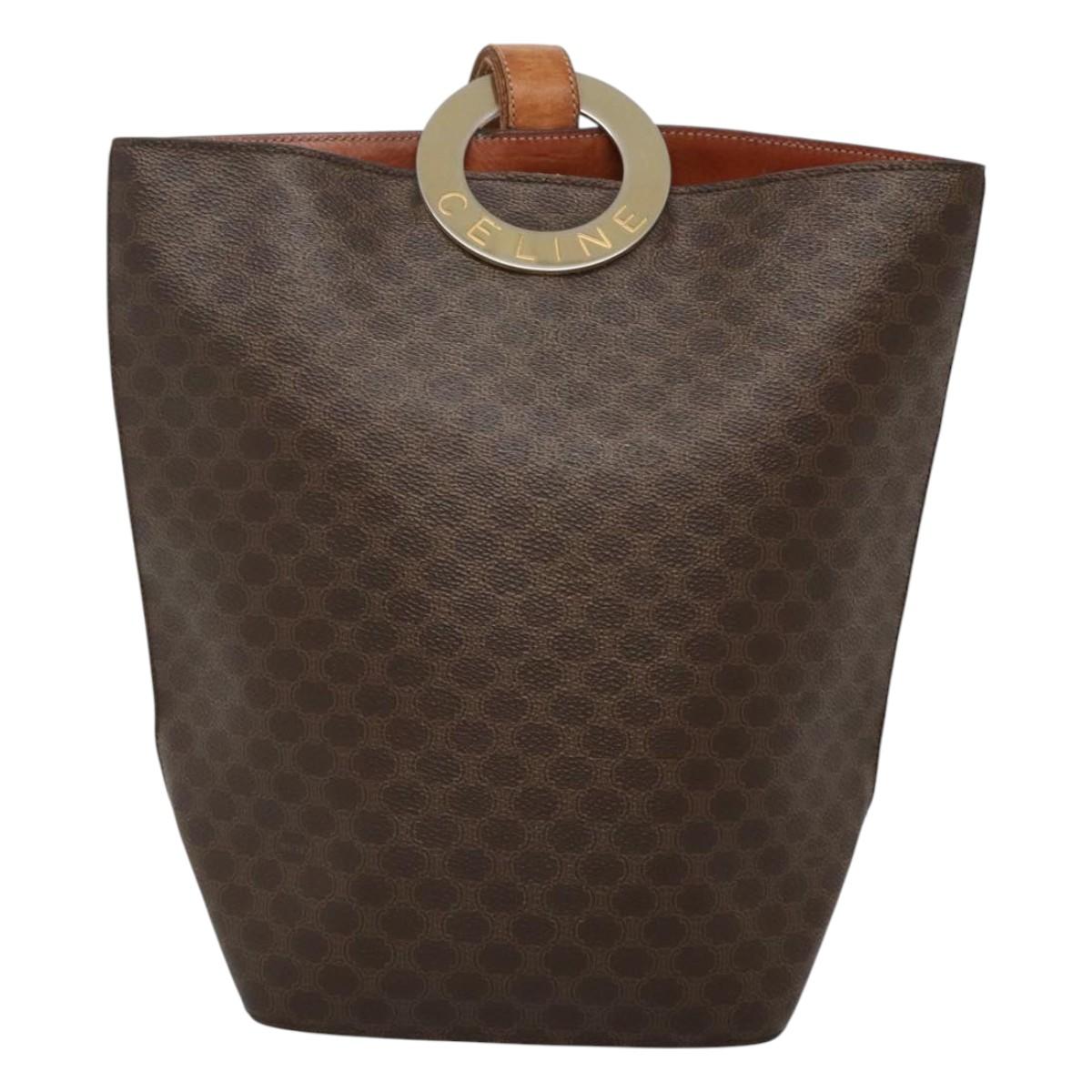 CELINE Macadam Canvas Shoulder Bag PVC Leather Brown Gold Auth 123185