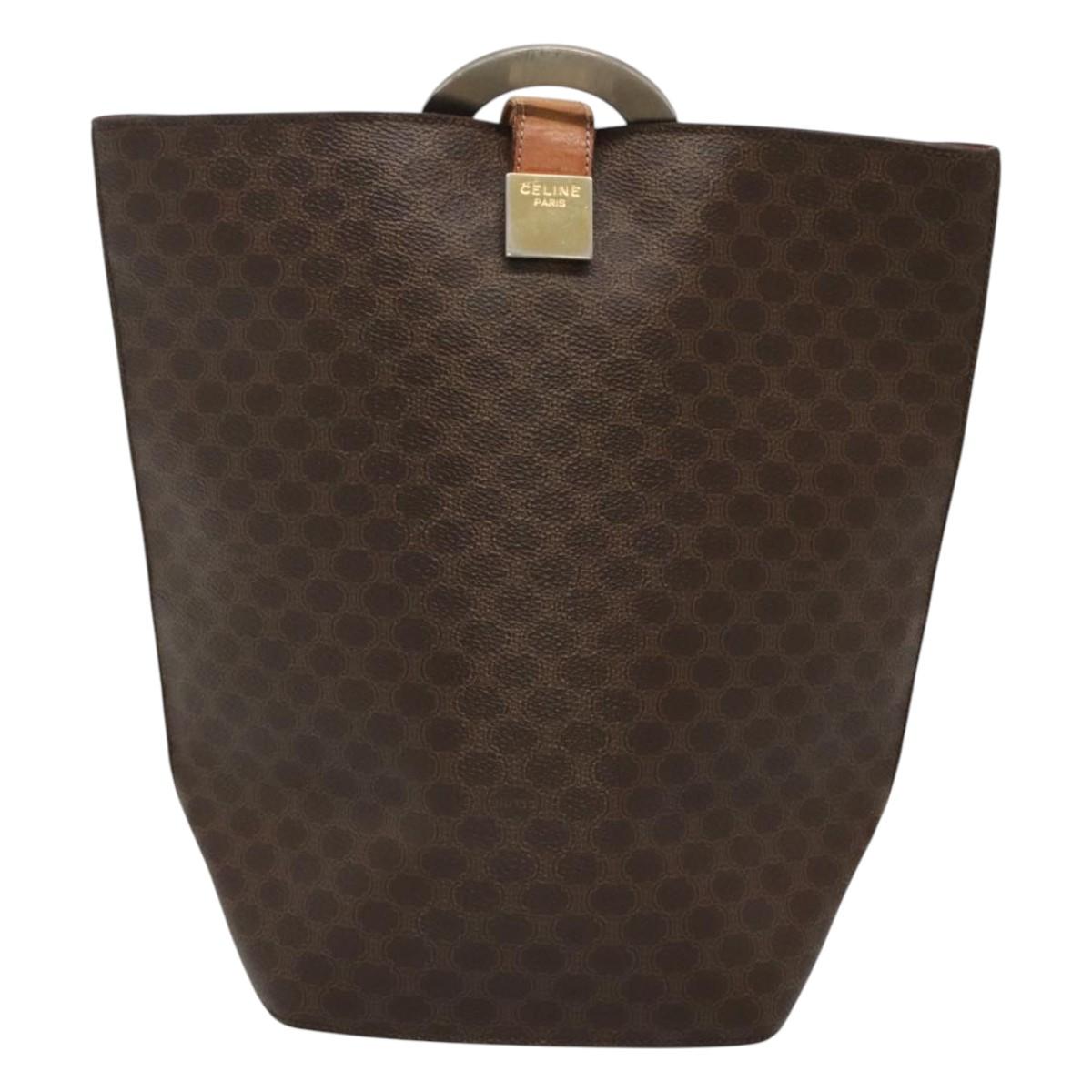 CELINE Macadam Canvas Shoulder Bag PVC Leather Brown Gold Auth 123185