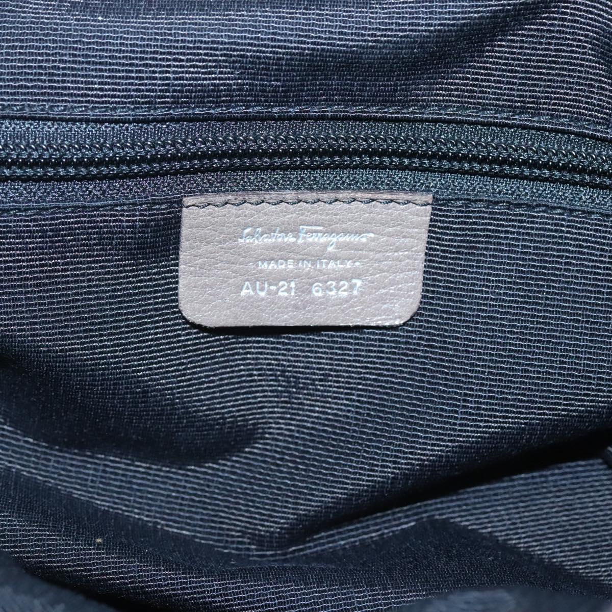 Salvatore Ferragamo Gancini Hand Bag Canvas Leather Beige Silver Auth 123187