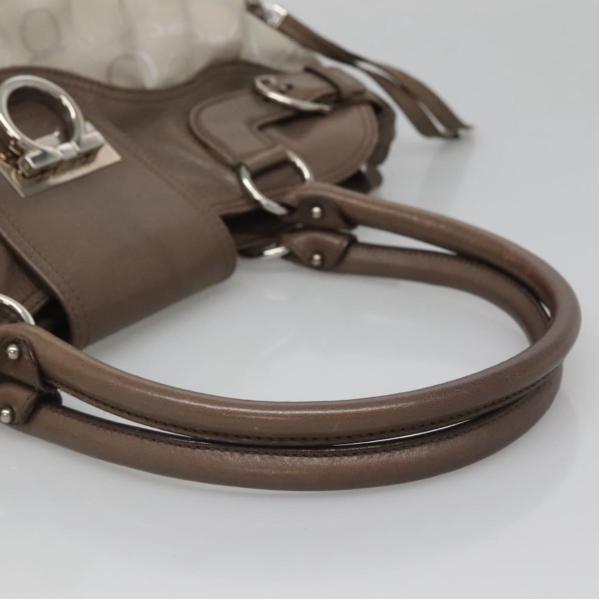 Salvatore Ferragamo Gancini Hand Bag Canvas Leather Beige Silver Auth 123187