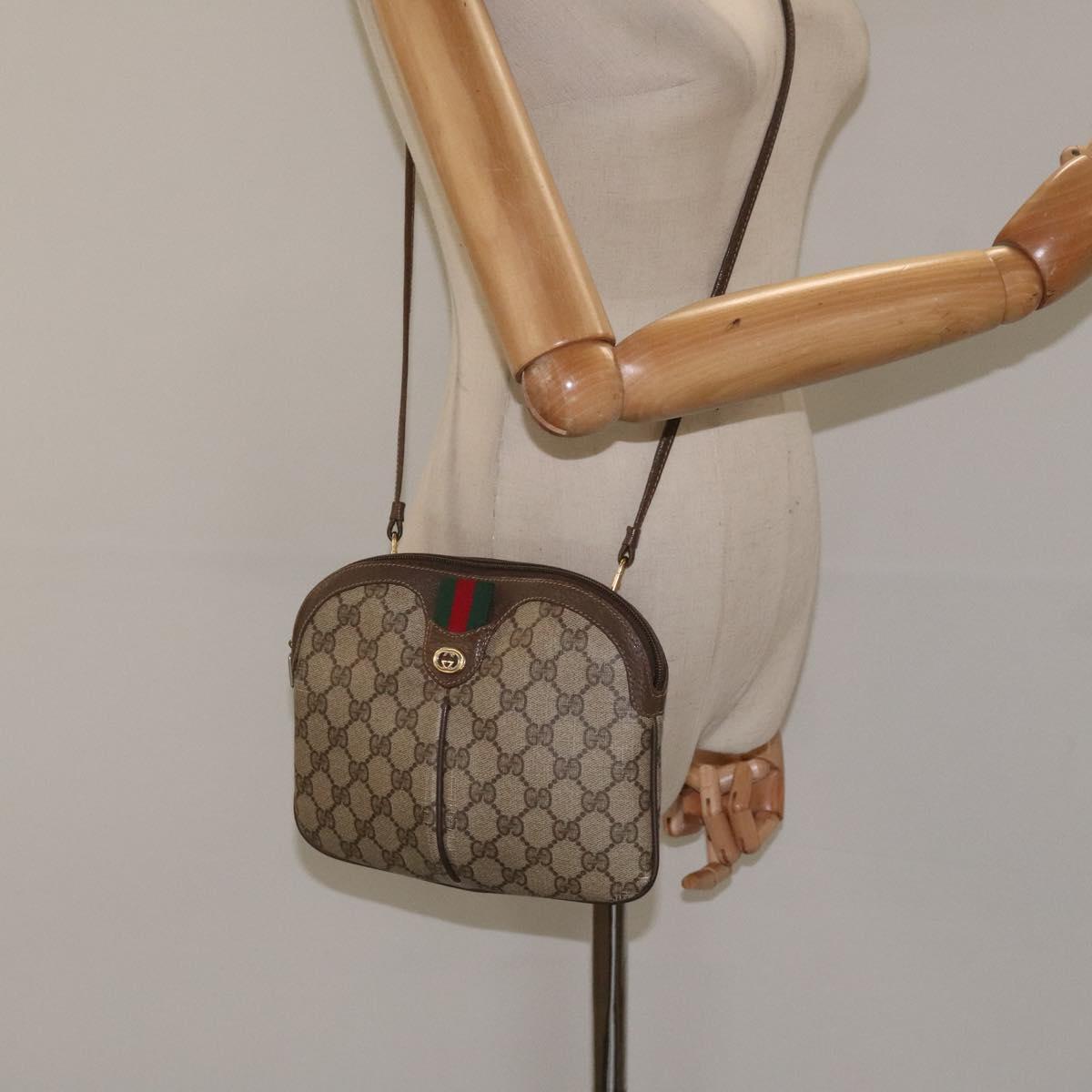 GUCCI GG Supreme Web Sherry Line Shoulder Bag PVC Beige 904 02 047 Auth 123208