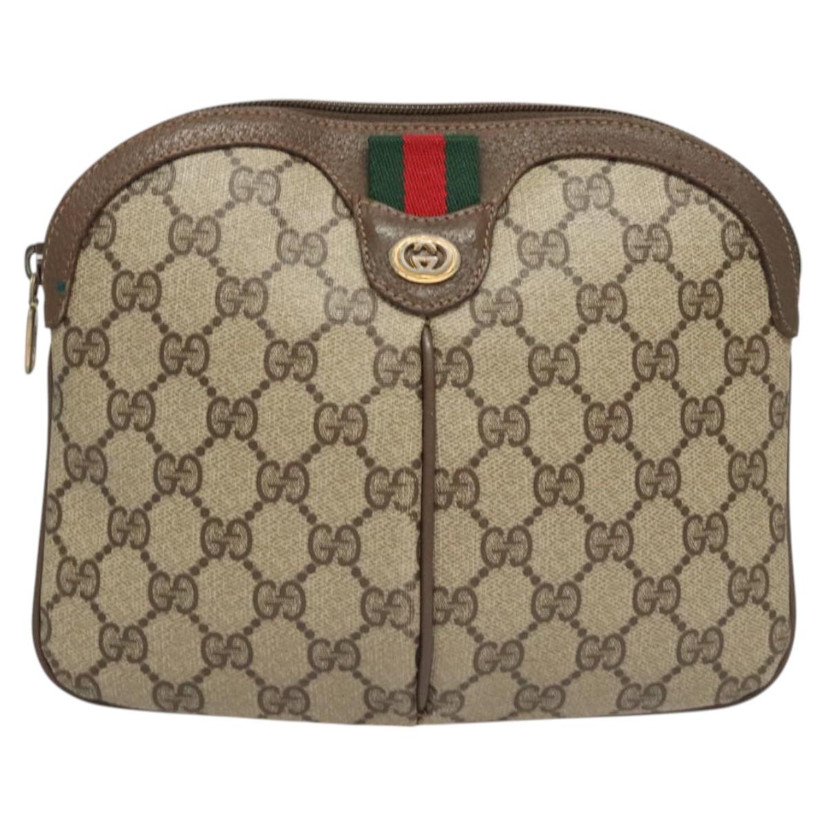 GUCCI GG Supreme Web Sherry Line Shoulder Bag PVC Beige 904 02 047 Auth 123211