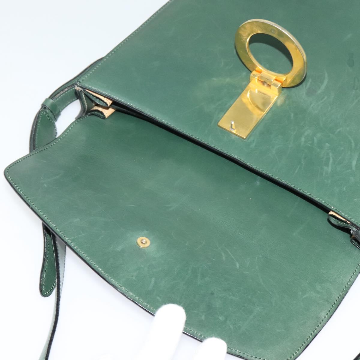 CELINE Shoulder Bag Leather Green Gold Auth 123217