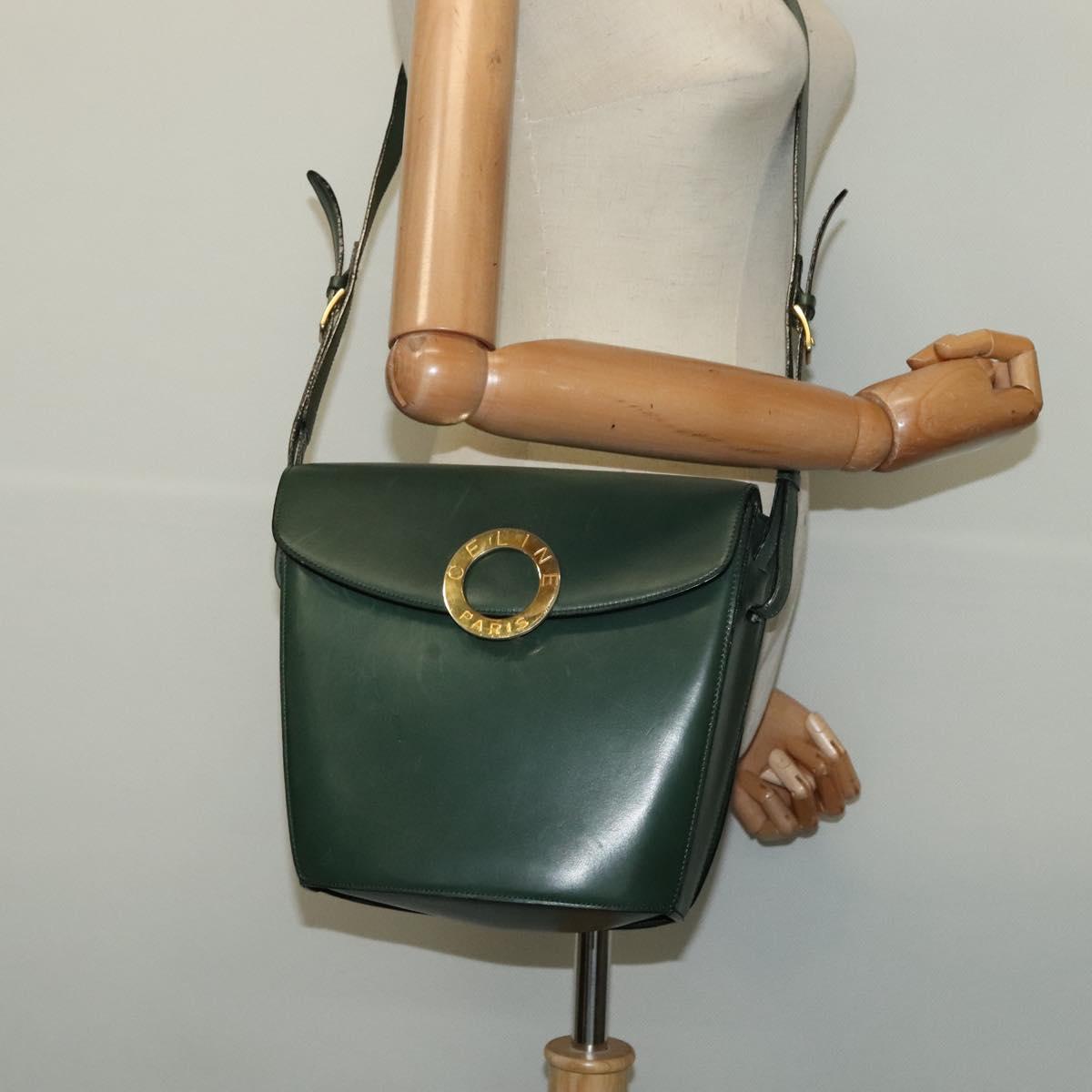 CELINE Shoulder Bag Leather Green Gold Auth 123217