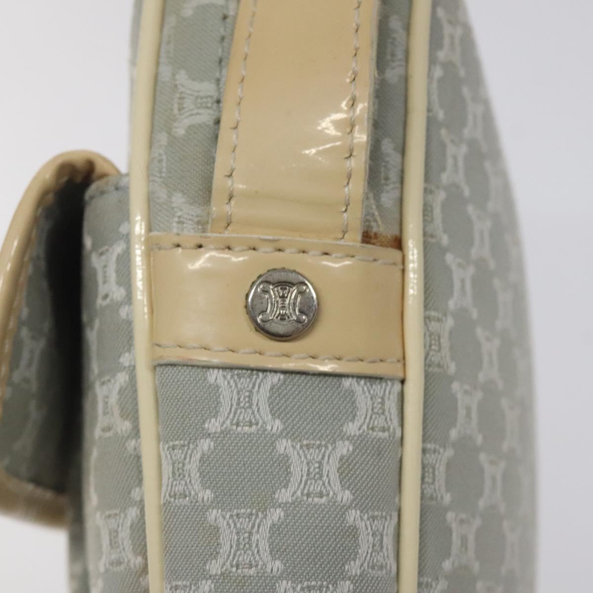 CELINE Macadam Canvas Shoulder Bag Light Blue Silver Auth 123219