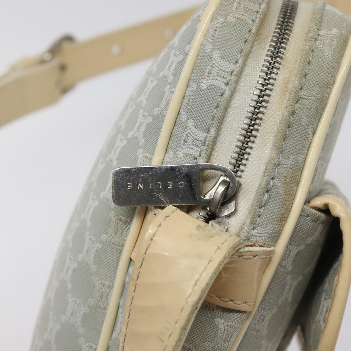 CELINE Macadam Canvas Shoulder Bag Light Blue Silver Auth 123219