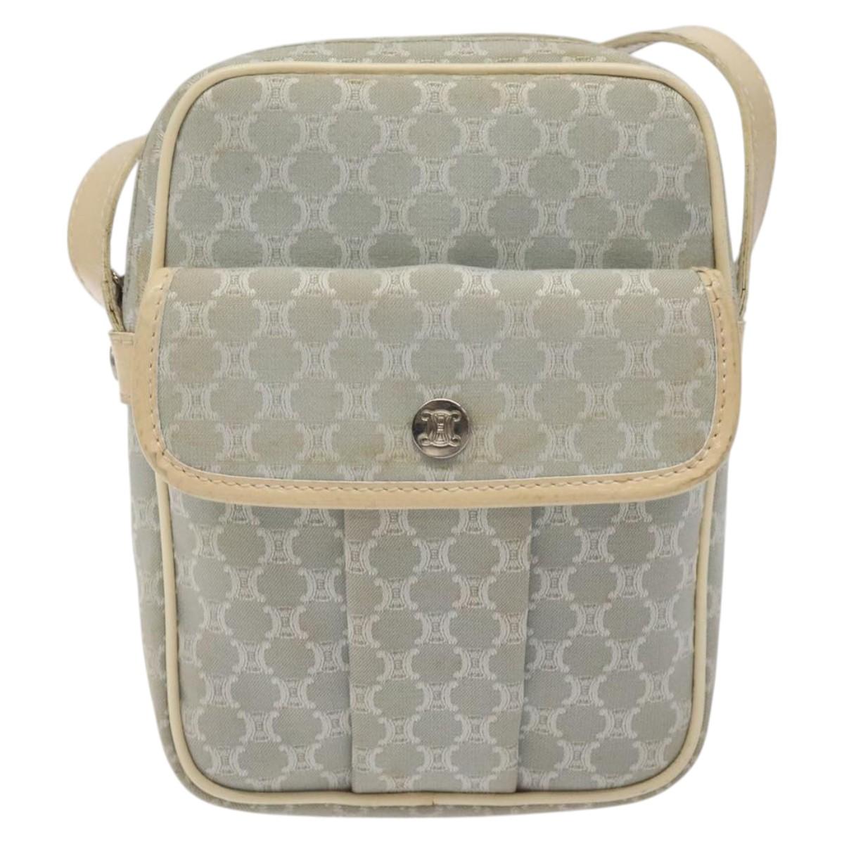 CELINE Macadam Canvas Shoulder Bag Light Blue Silver Auth 123219
